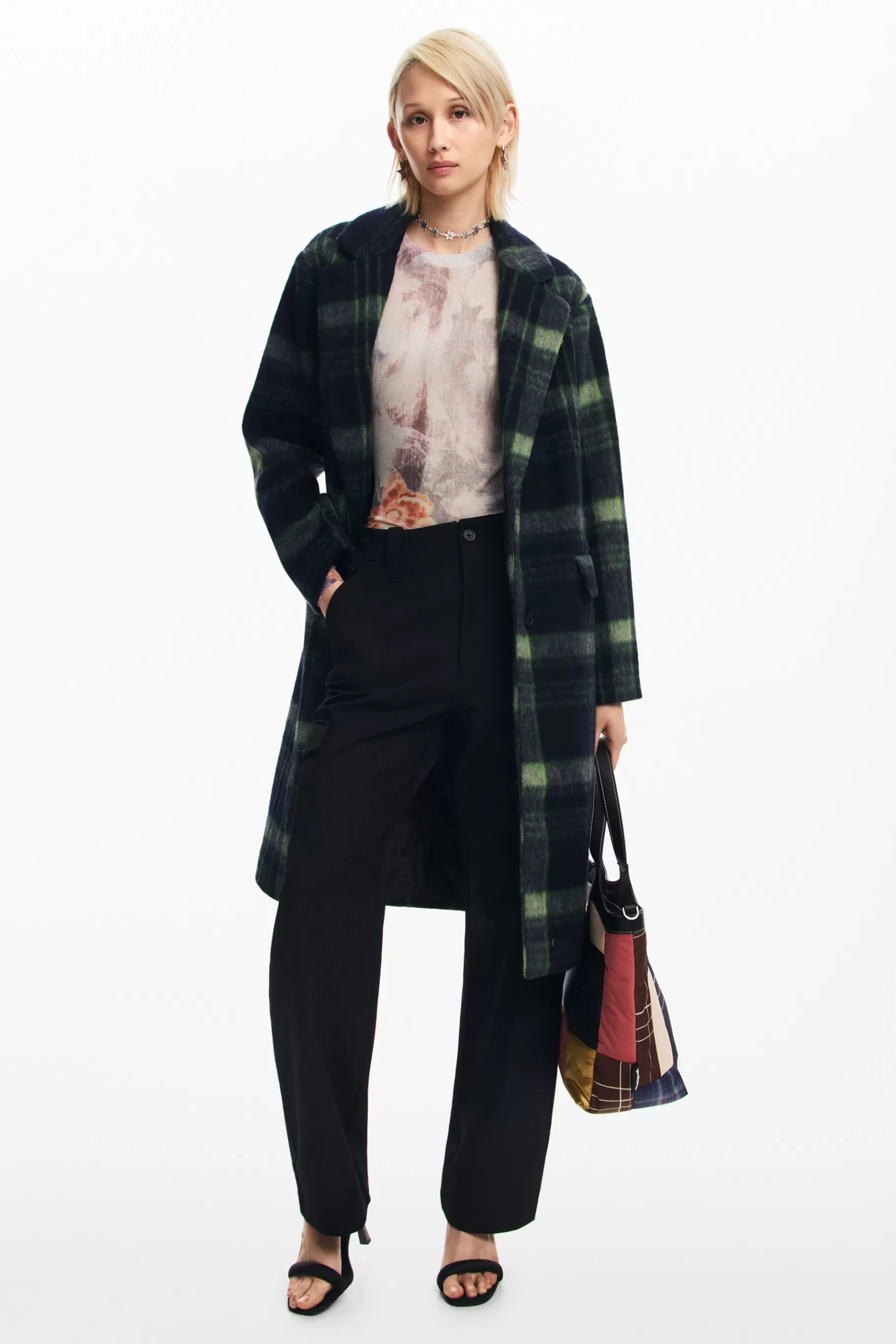 Desigual Abrigo largo cuadros*Mujer Abrigos Y Chaquetas