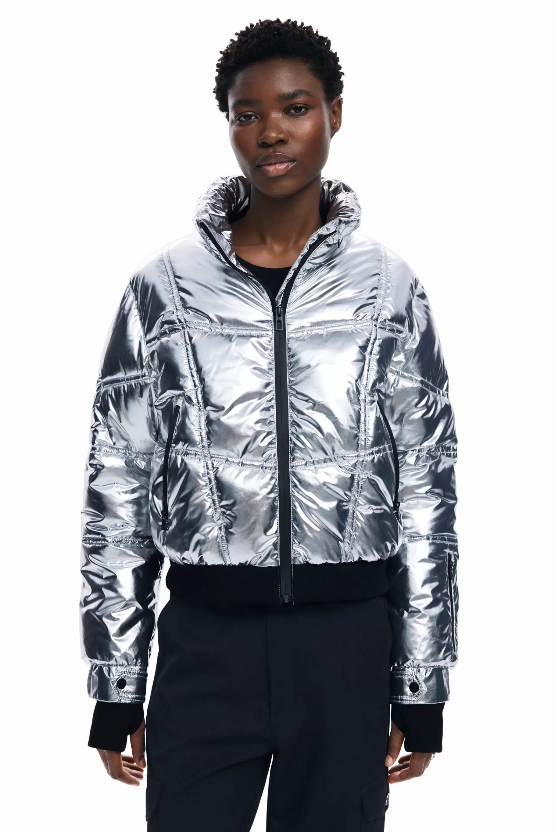 Desigual Abrigo metalizado capucha*Mujer Abrigos Y Chaquetas
