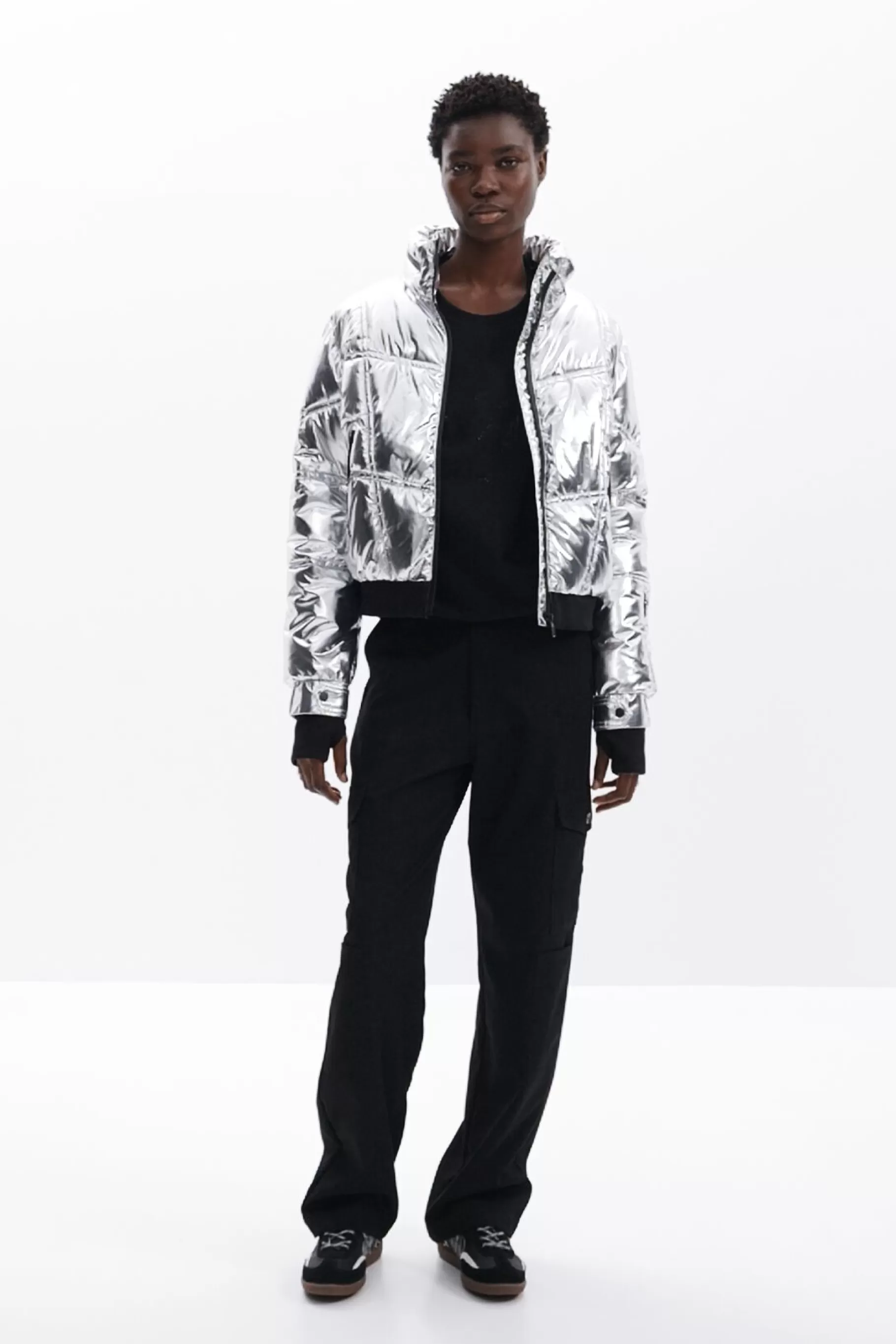 Desigual Abrigo metalizado capucha*Mujer Abrigos Y Chaquetas