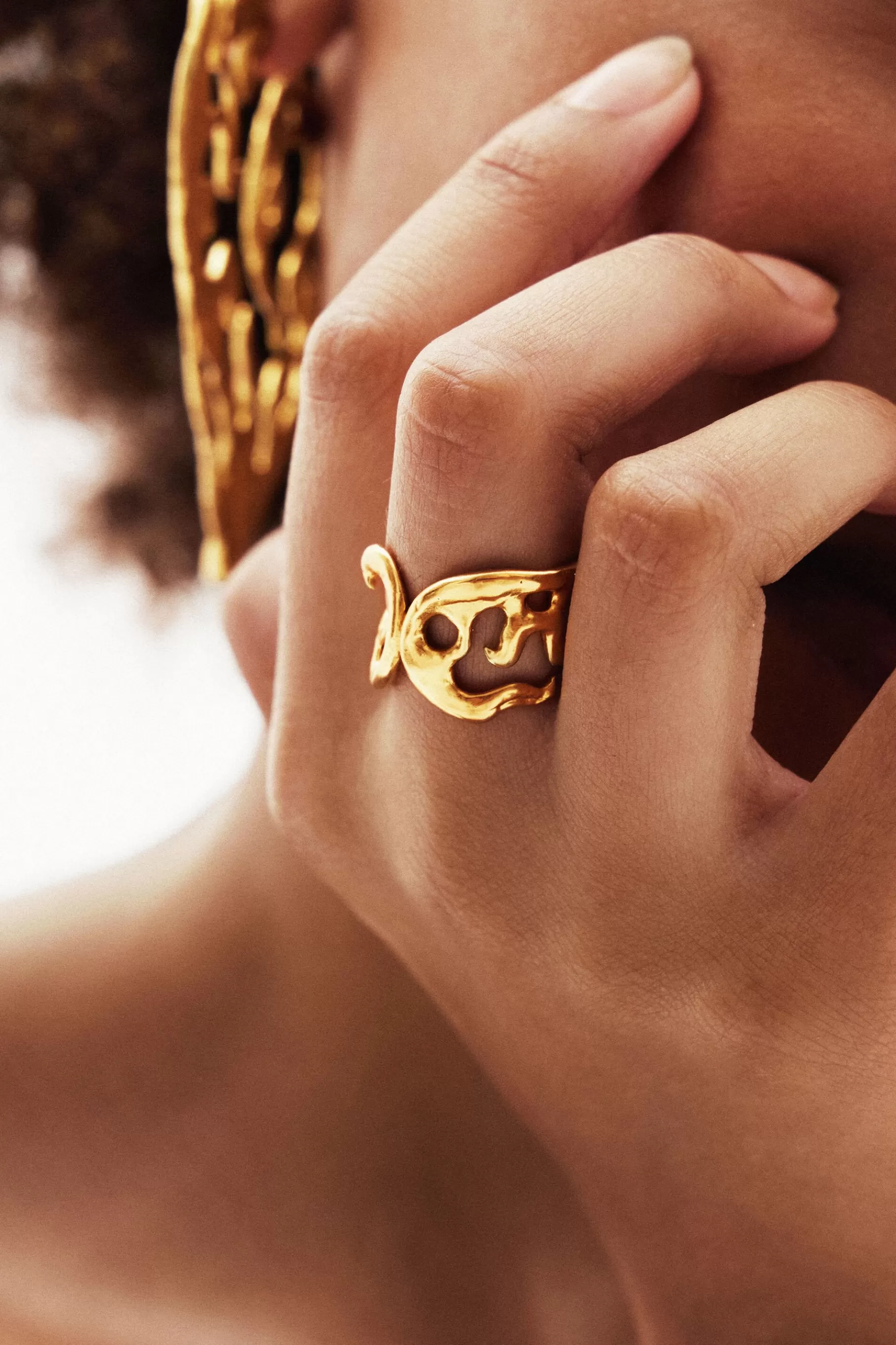Desigual Anillo formas orgánicas baño oro Zalio*Mujer Joyería
