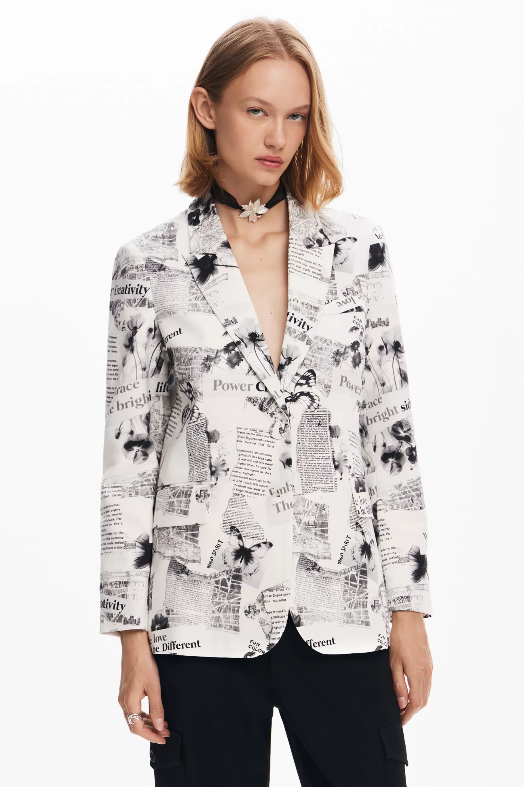 Desigual Blazer recta texto y flores*Mujer Abrigos Y Chaquetas