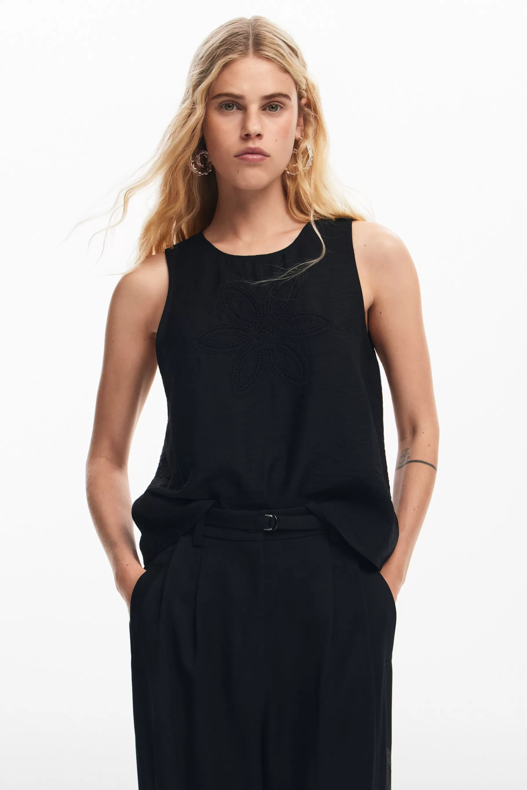 Desigual Blusa bordado flor*Mujer Camisas Y Blusas
