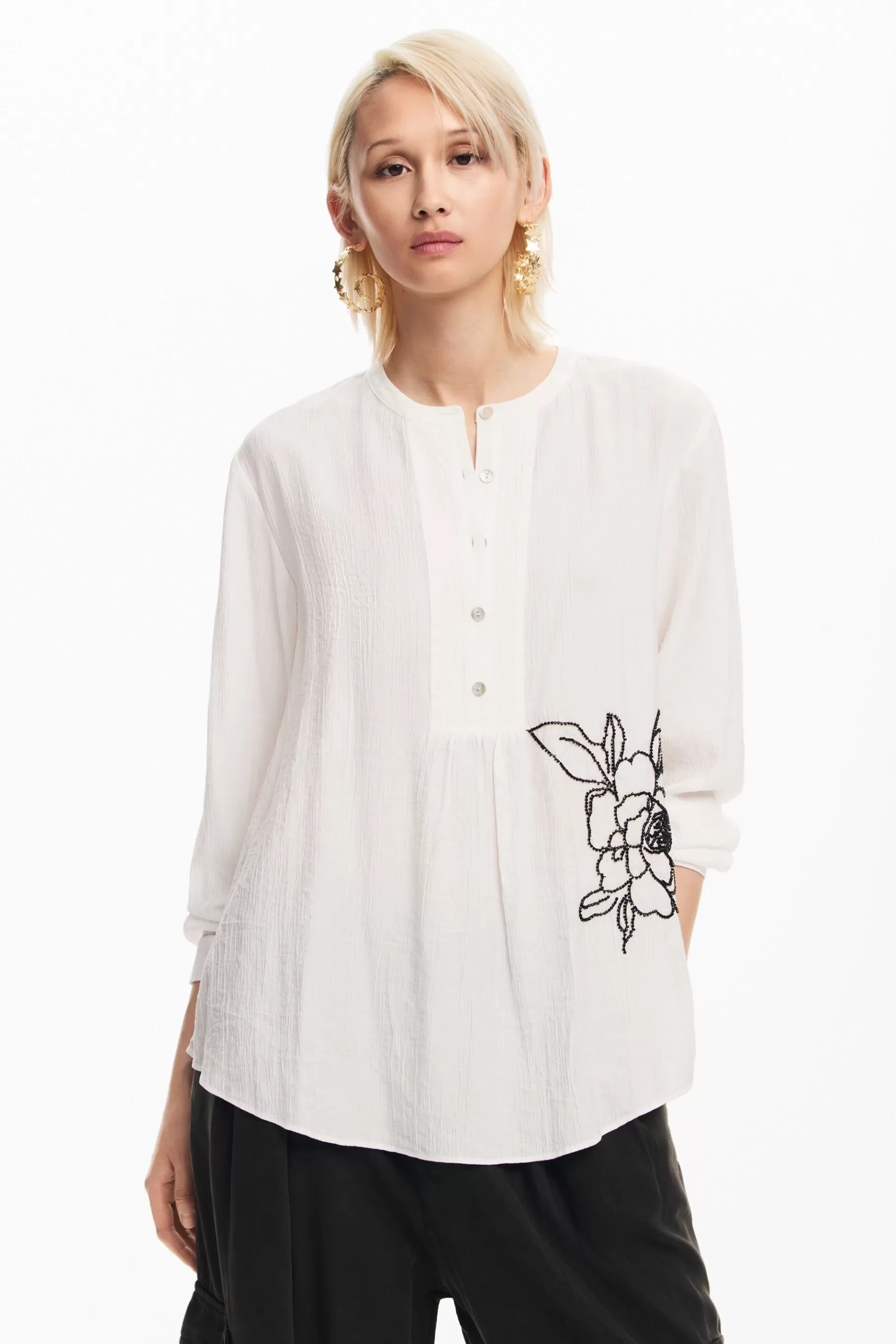 Desigual Blusa flor bordada*Mujer Camisas Y Blusas