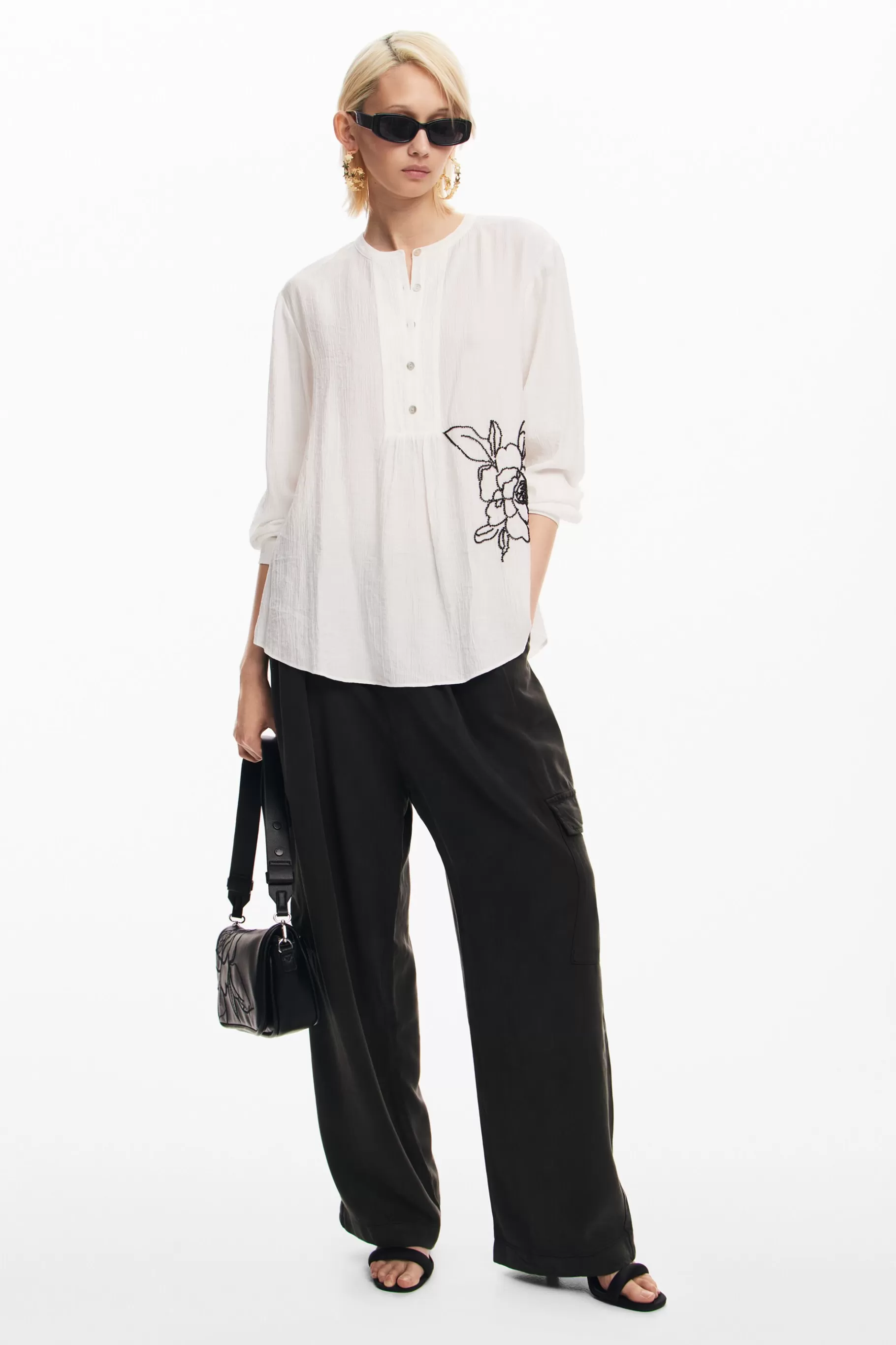 Desigual Blusa flor bordada*Mujer Camisas Y Blusas