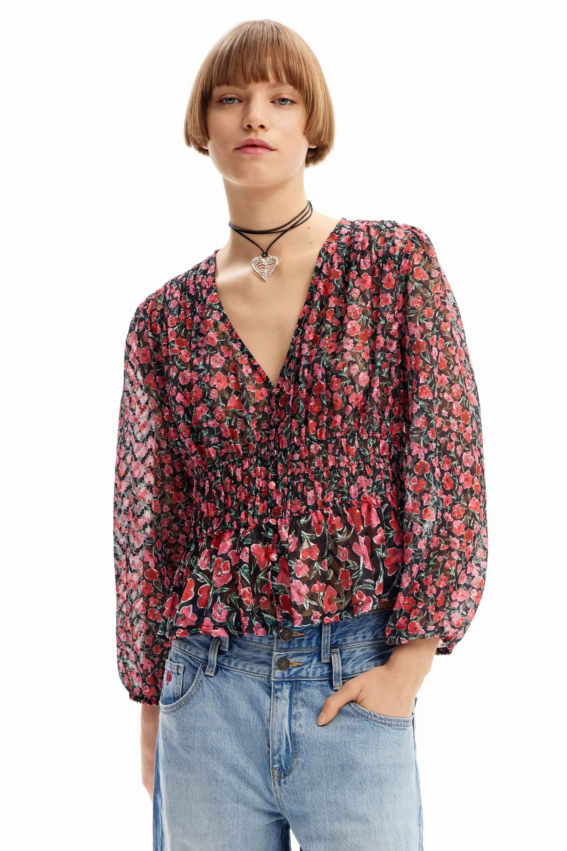 Desigual Blusa plumeti flores*Mujer Camisas Y Blusas