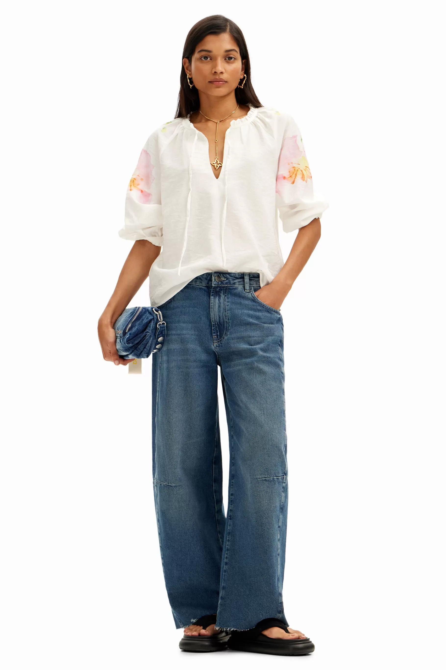 Desigual Blusa vaporosa con estampado de flores en acuarela*Mujer Camisas Y Blusas
