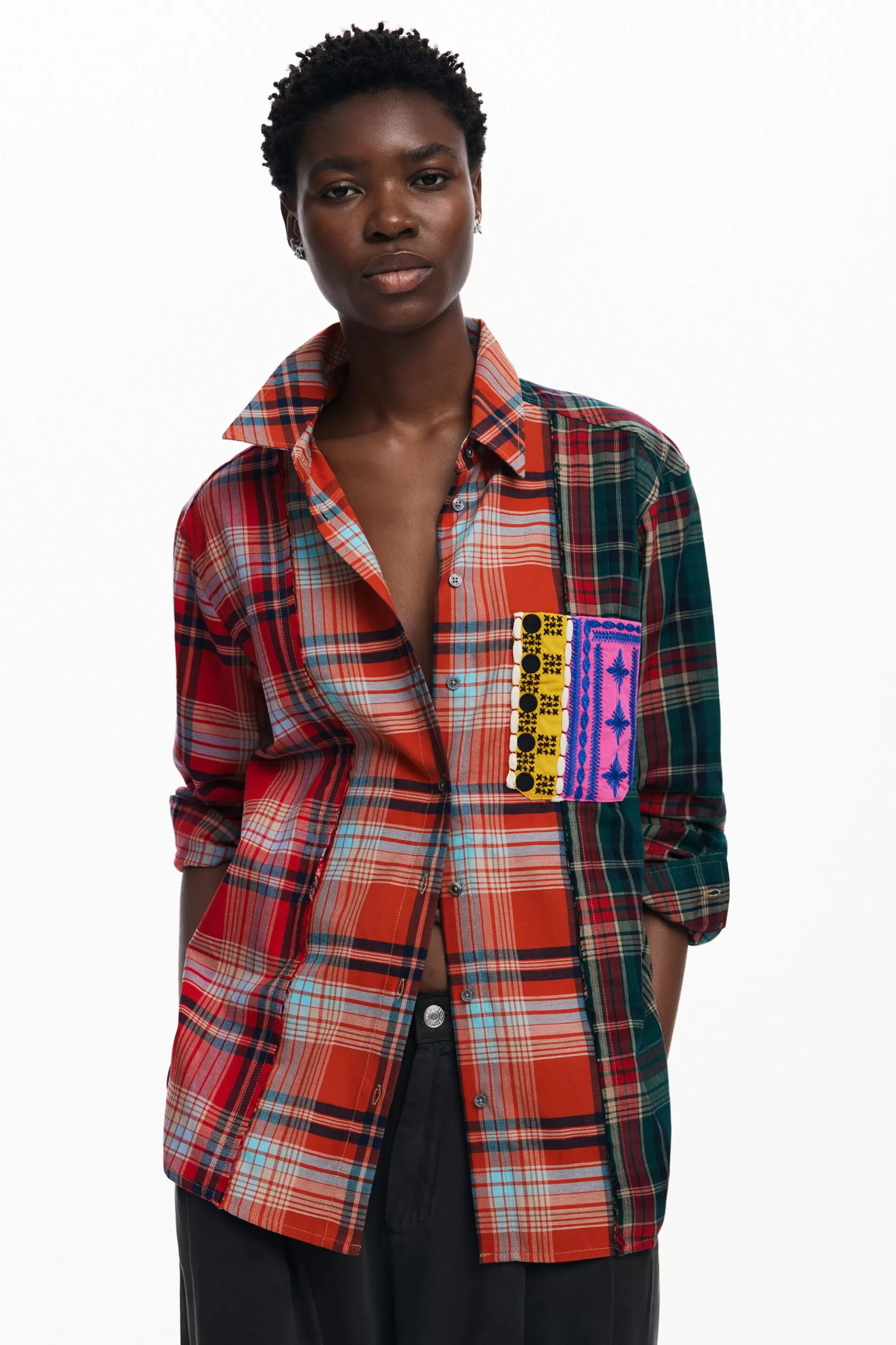 Desigual Camisa cuadros patch*Mujer Camisas Y Blusas