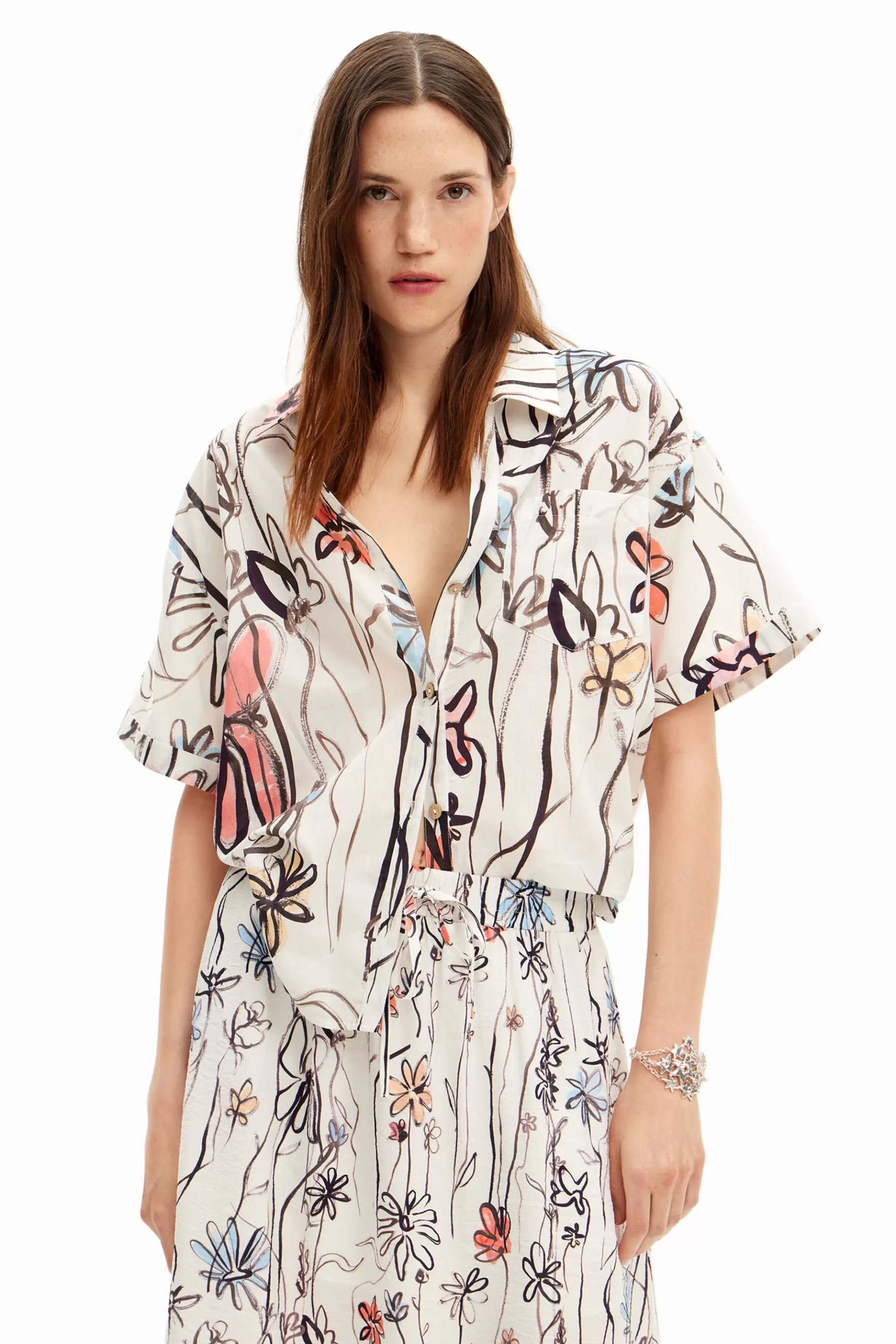 Desigual Camisa de flores ilustradas*Mujer Camisas Y Blusas
