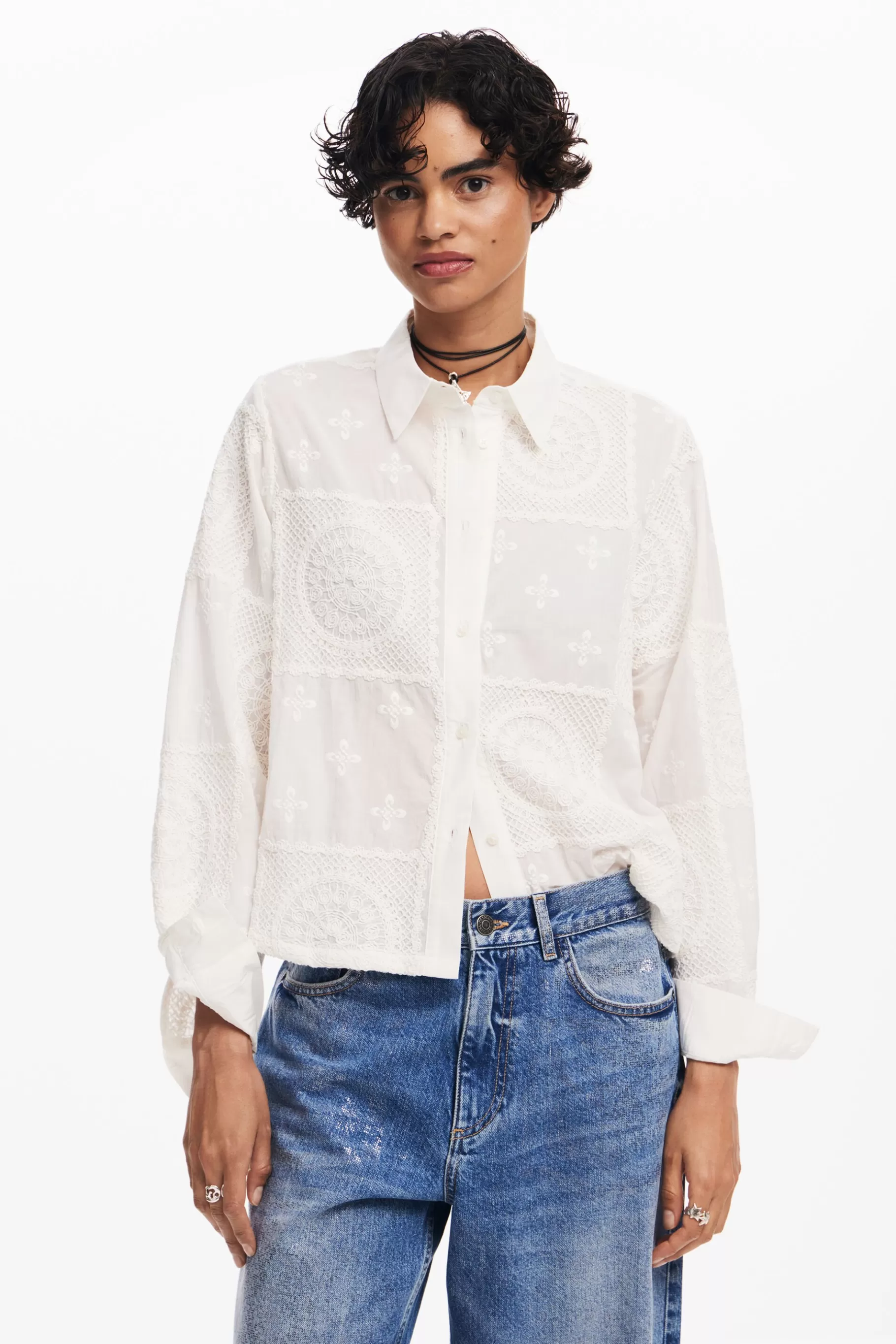 Desigual Camisa lisa bordados*Mujer Camisas Y Blusas