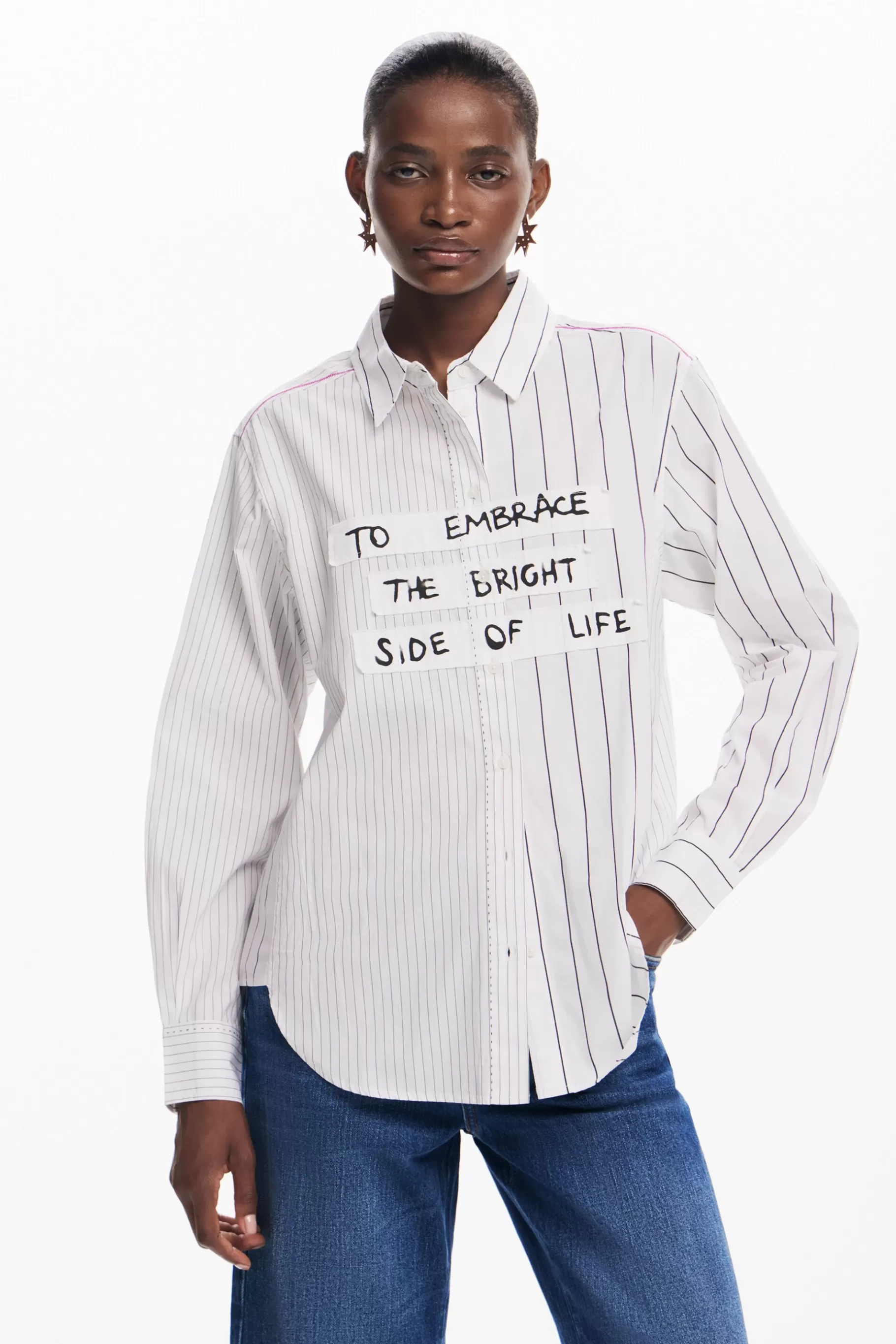 Desigual Camisa rayas frase*Mujer Camisas Y Blusas