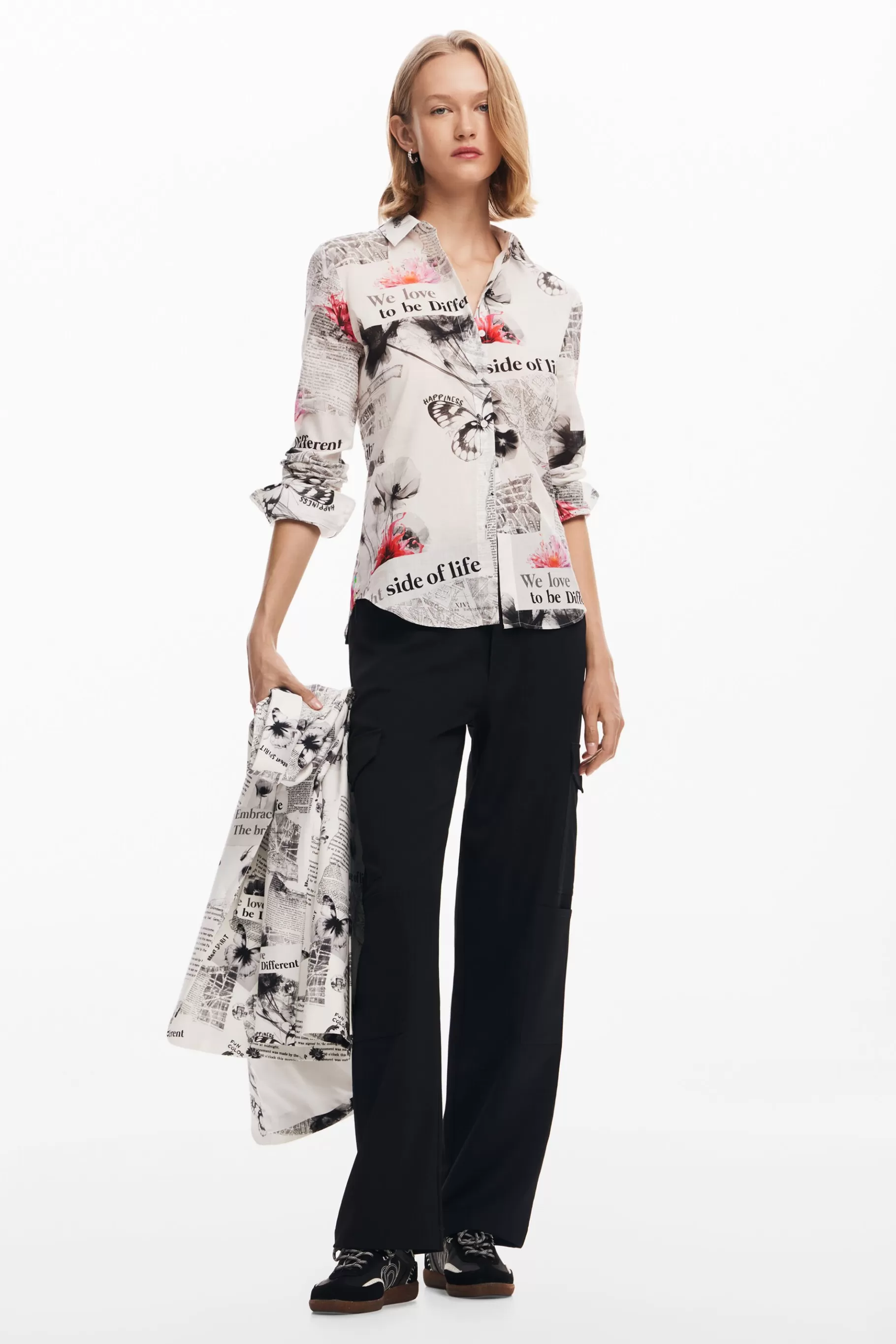 Desigual Camisa texto flores*Mujer Camisas Y Blusas