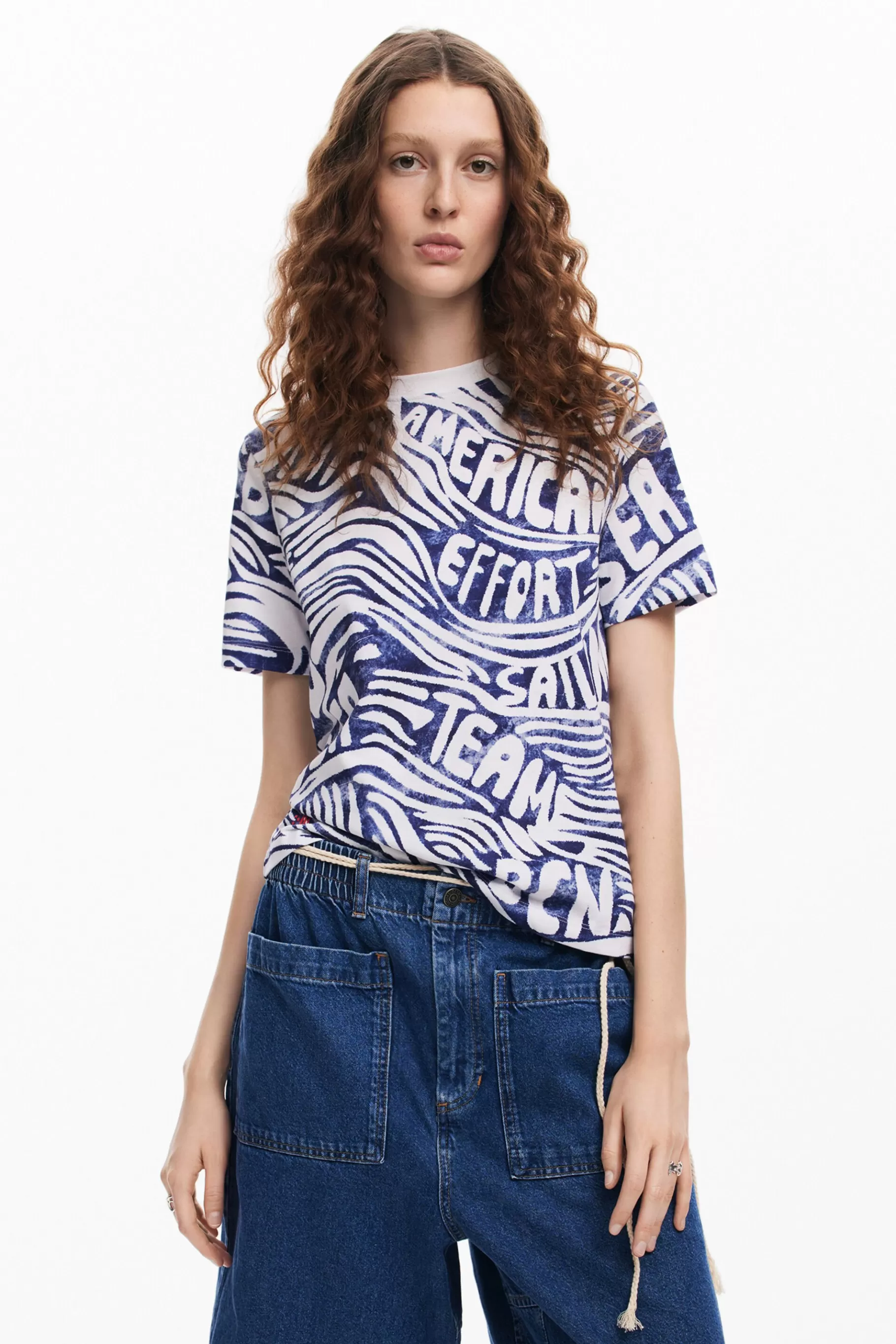 Desigual Camiseta azul American Magic*Mujer Camisas Y Blusas | Camisetas