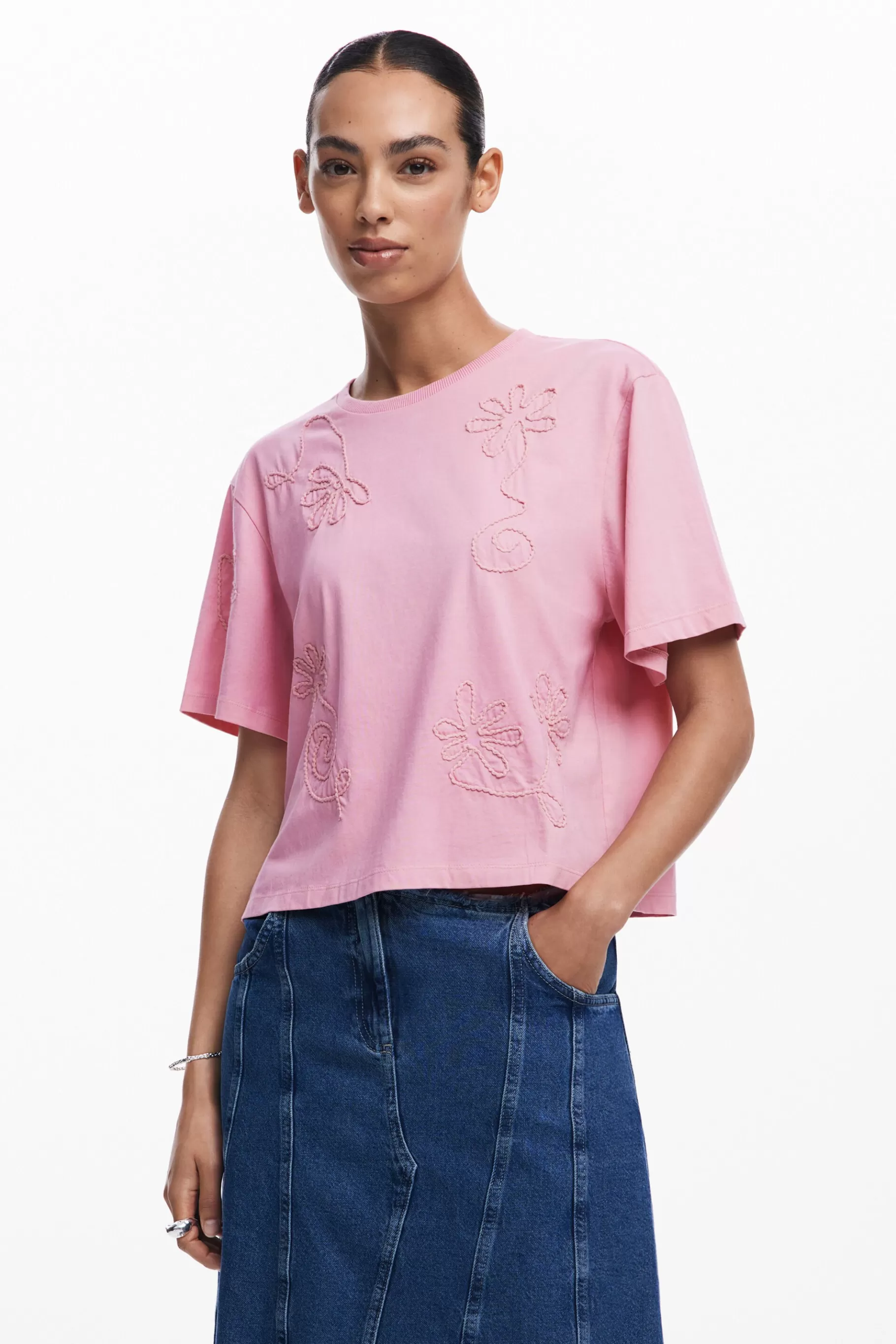 Desigual Camiseta flores bordadas*Mujer Camisas Y Blusas | Camisetas