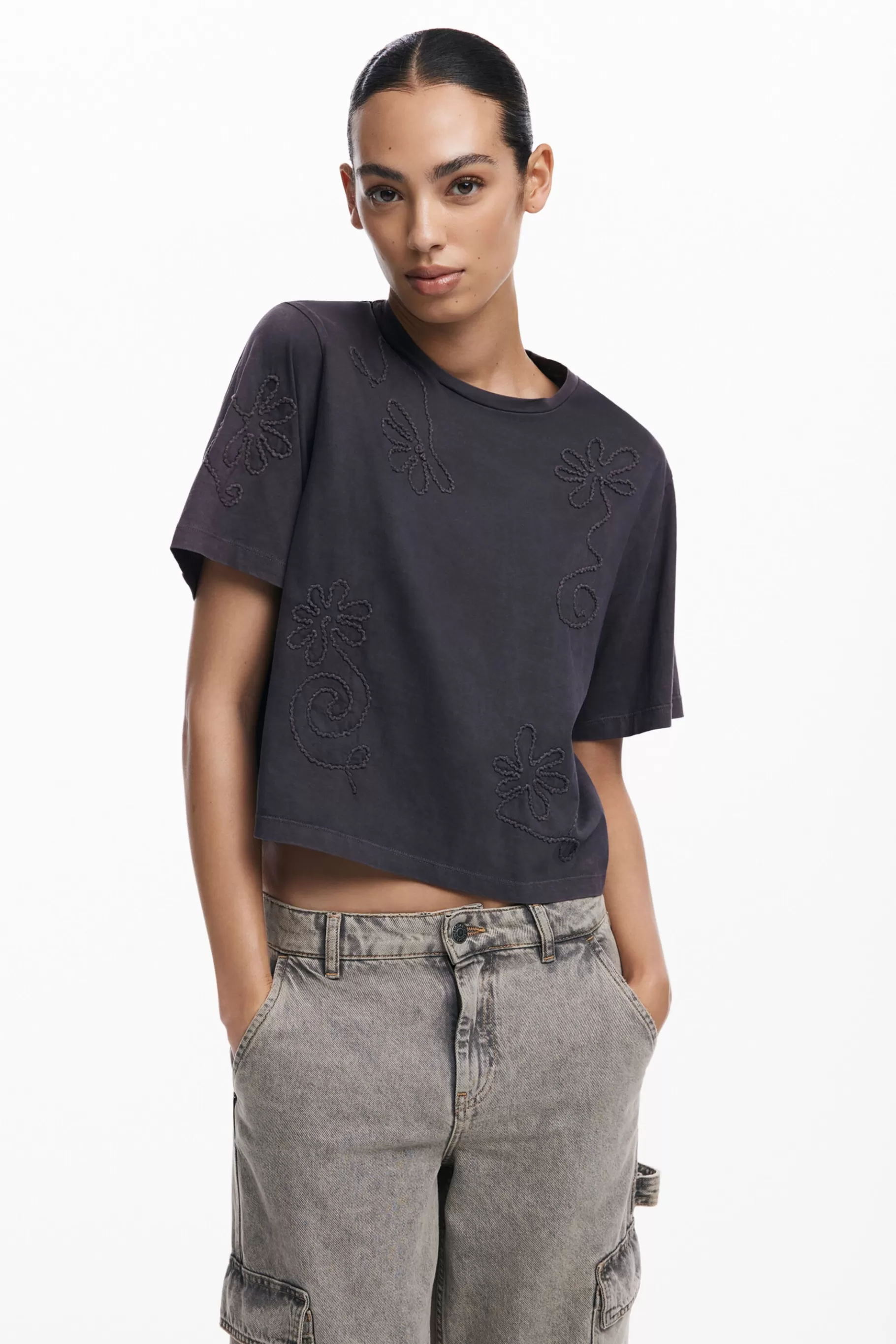 Desigual Camiseta flores bordadas*Mujer Camisas Y Blusas | Camisetas