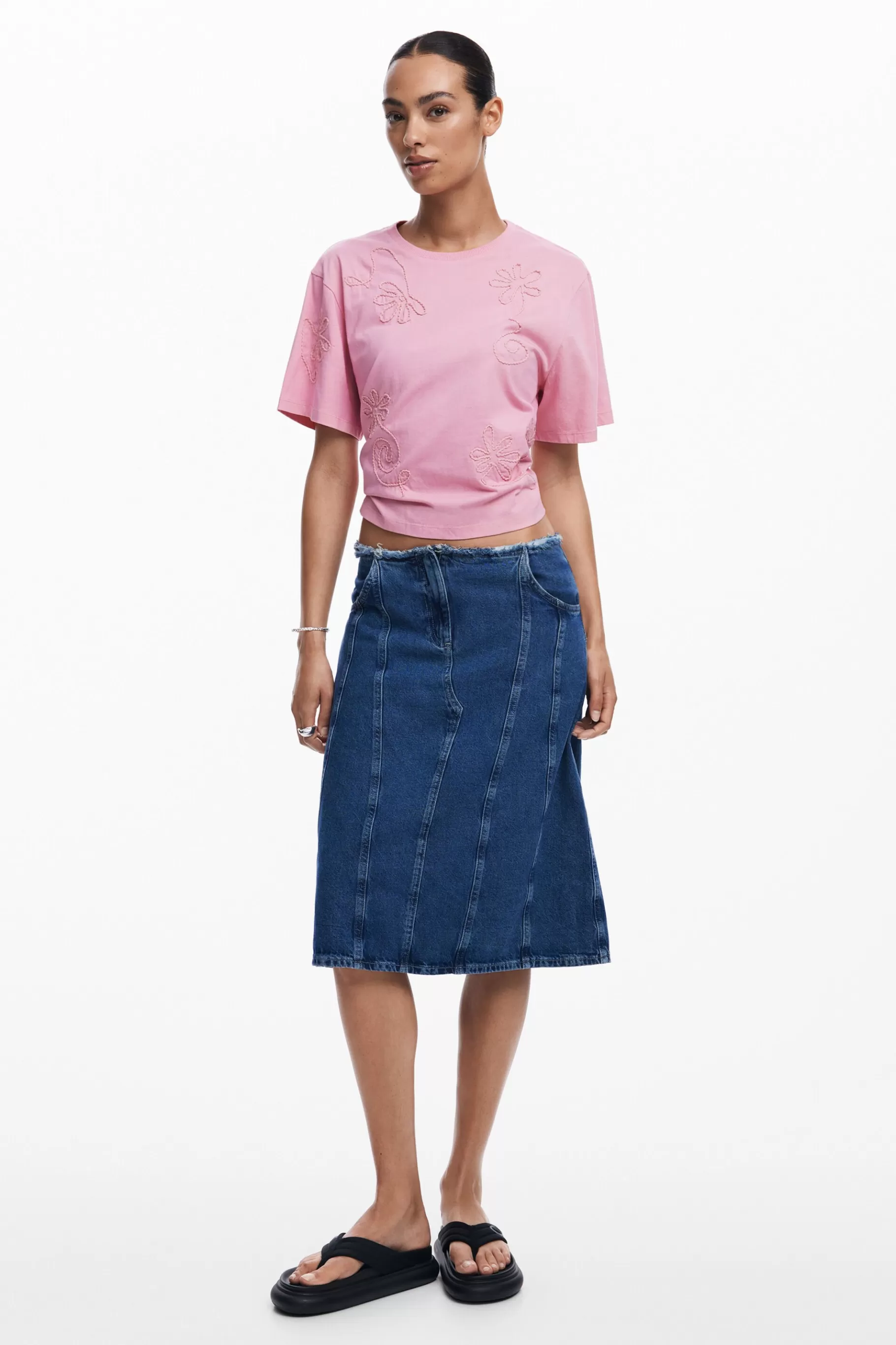 Desigual Camiseta flores bordadas*Mujer Camisas Y Blusas | Camisetas
