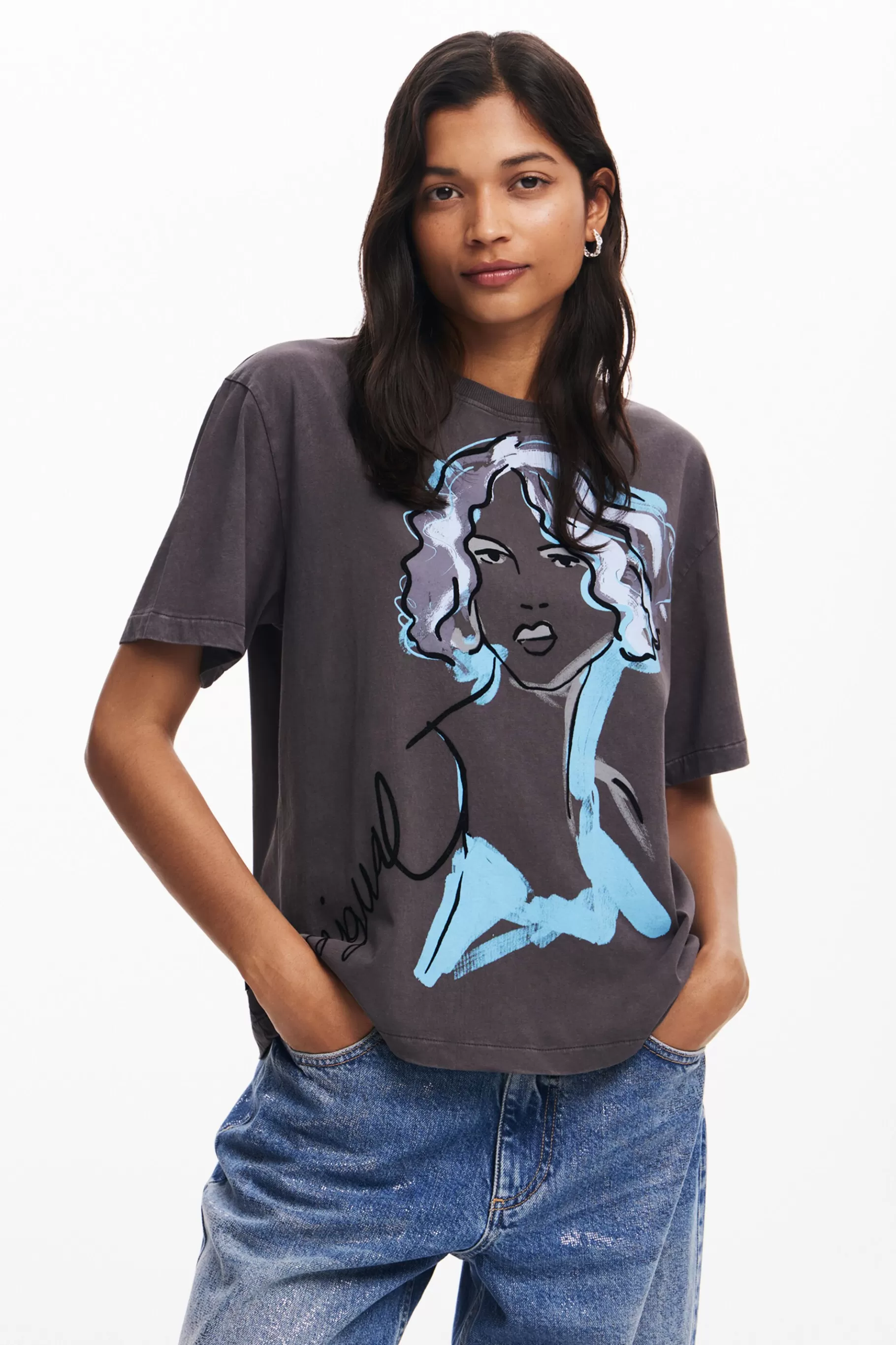 Desigual Camiseta ilustración rostro*Mujer Camisas Y Blusas | Camisetas