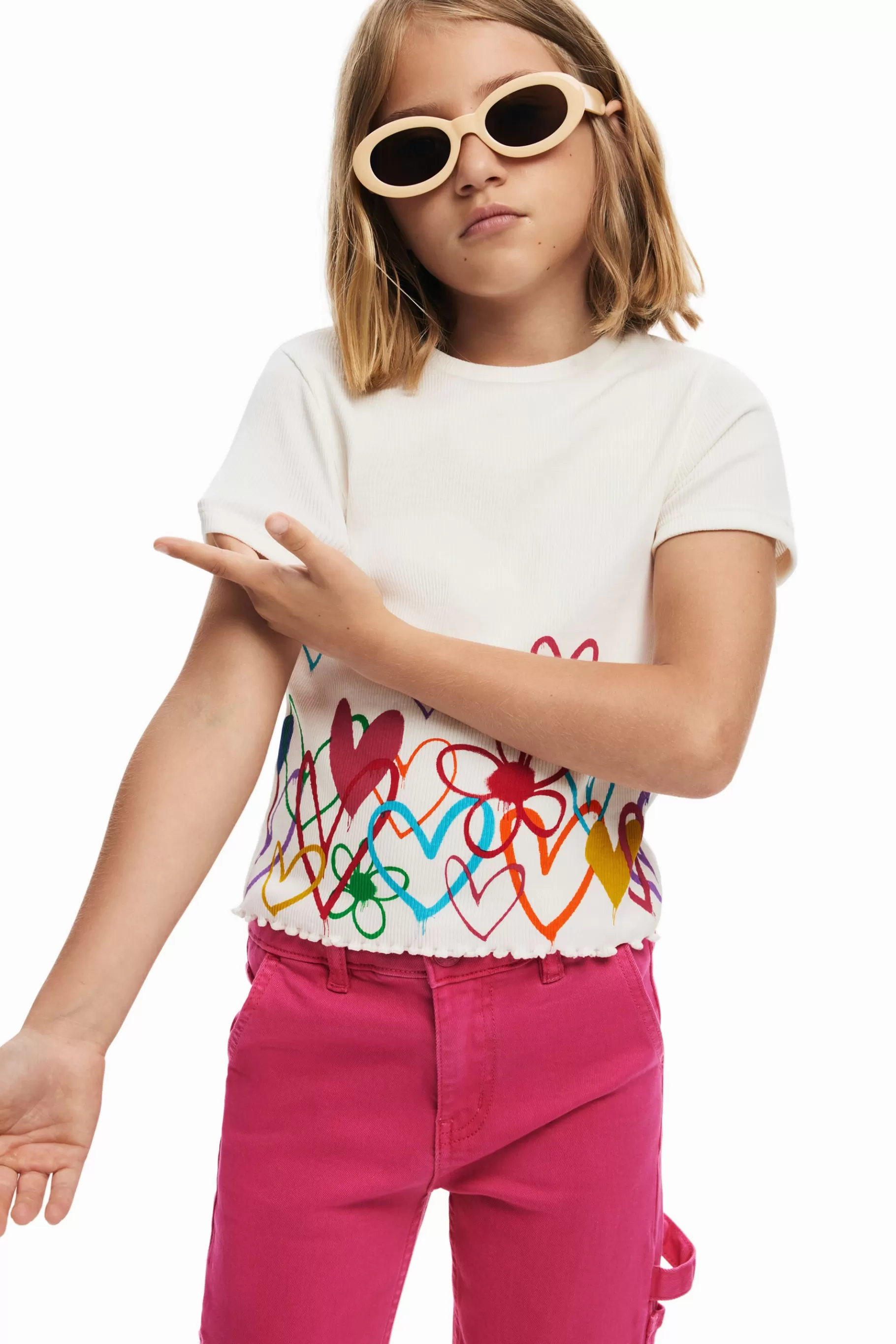 Desigual Camiseta ilustraciones corazones* Camisetas Y Camisas