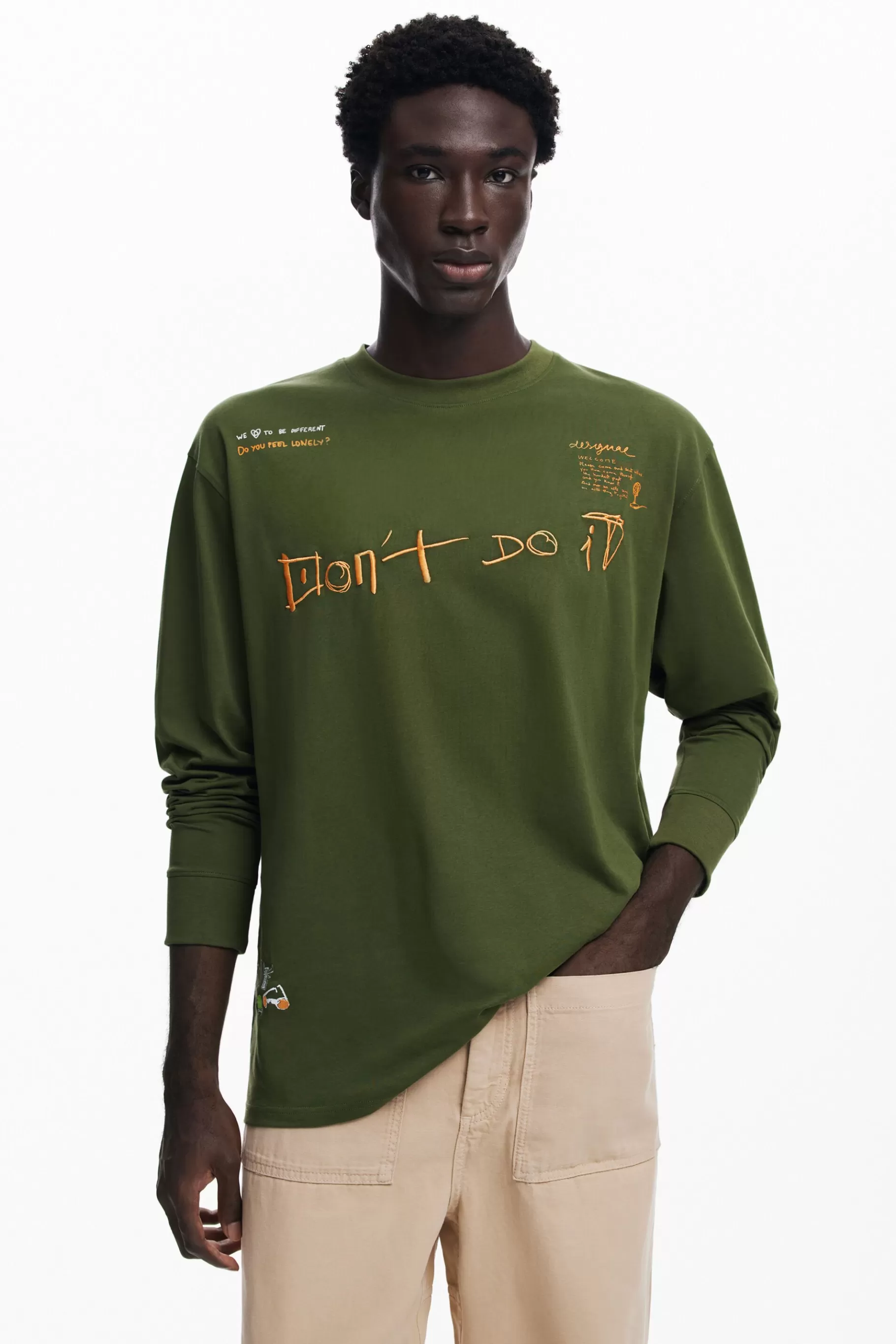 Desigual Camiseta mensaje manga larga*Hombre Camisetas