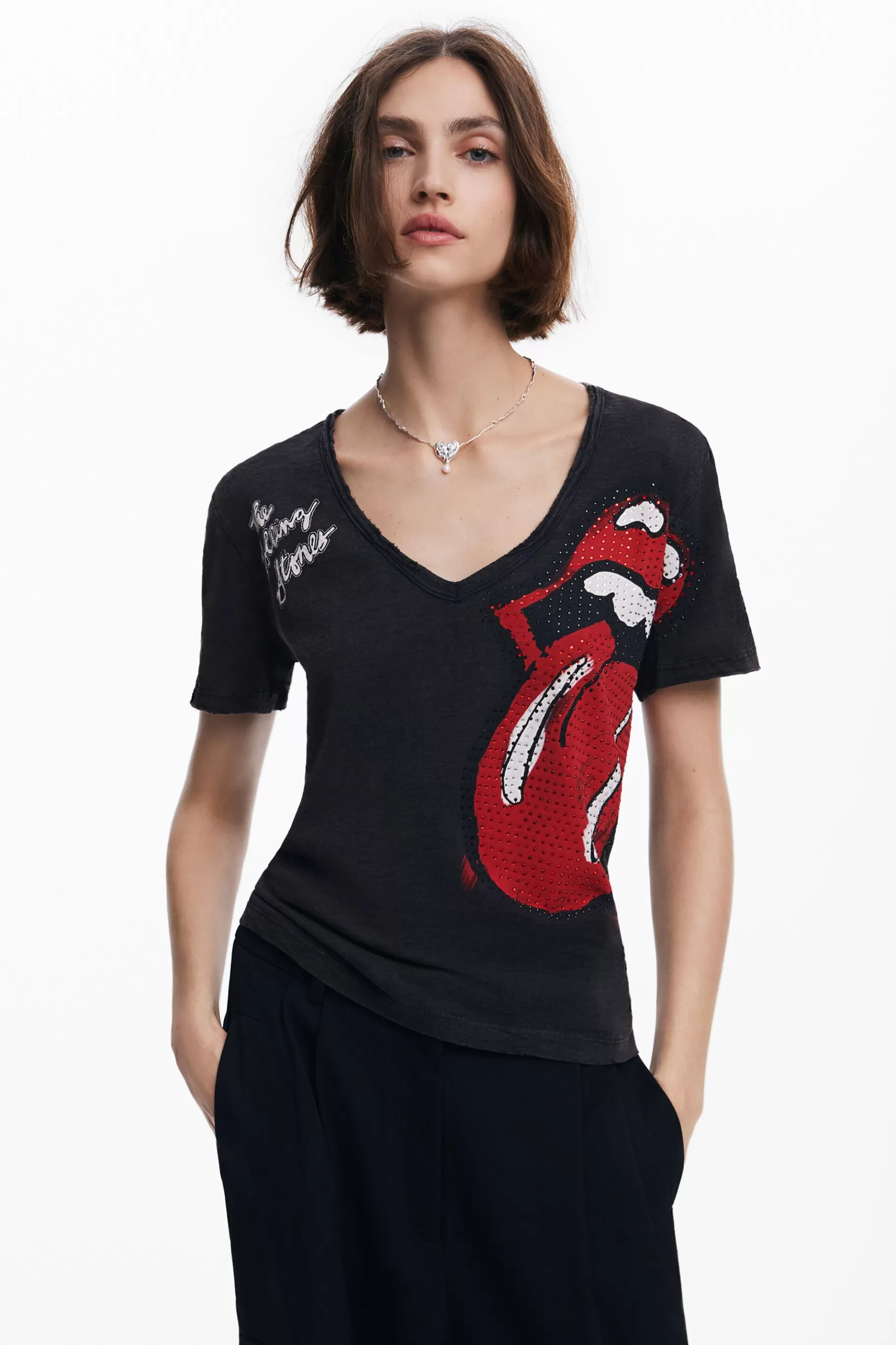Desigual Camiseta strass The Rolling Stones*Mujer Camisas Y Blusas | Camisetas