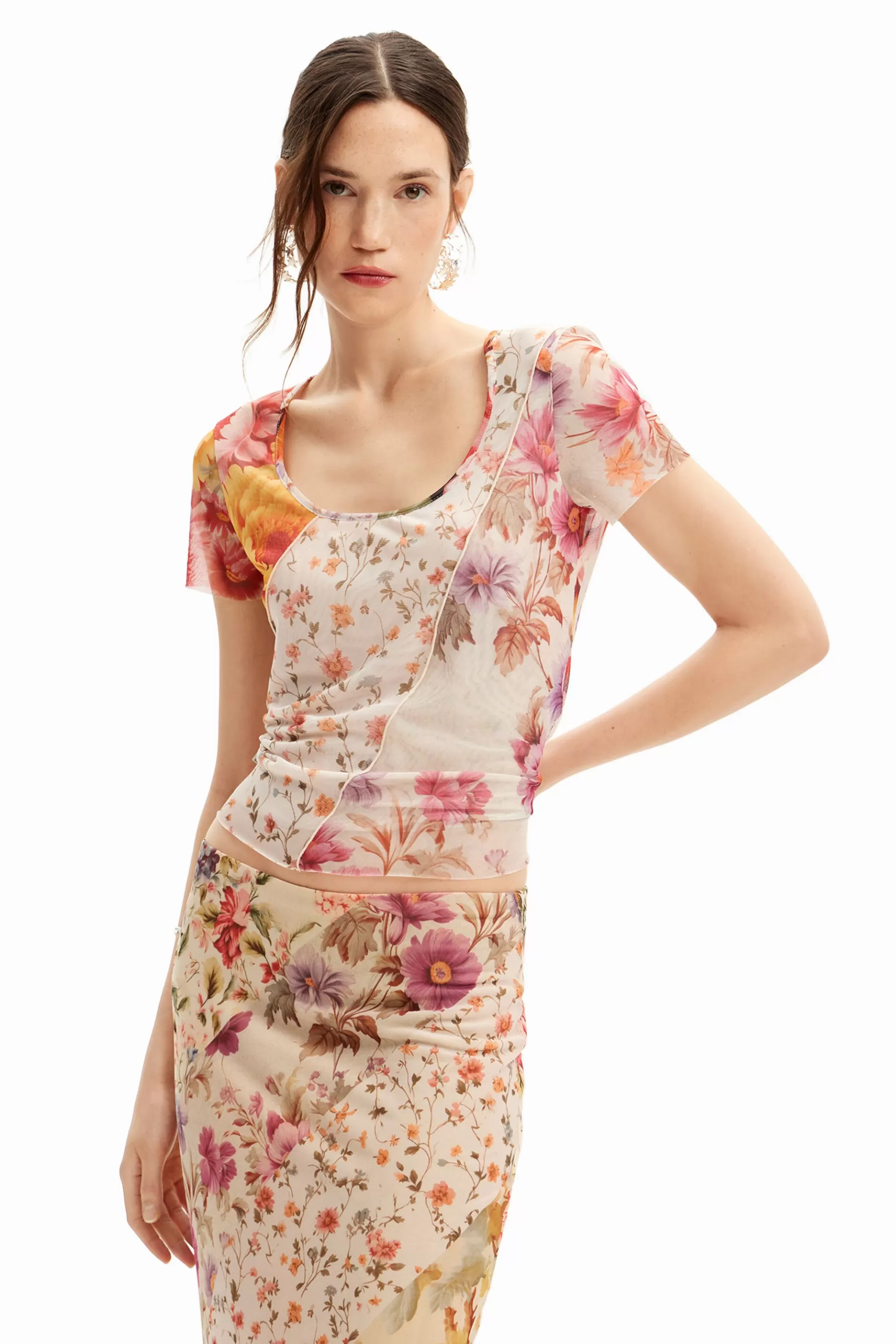 Desigual Camiseta tul flores*Mujer Camisas Y Blusas | Camisetas