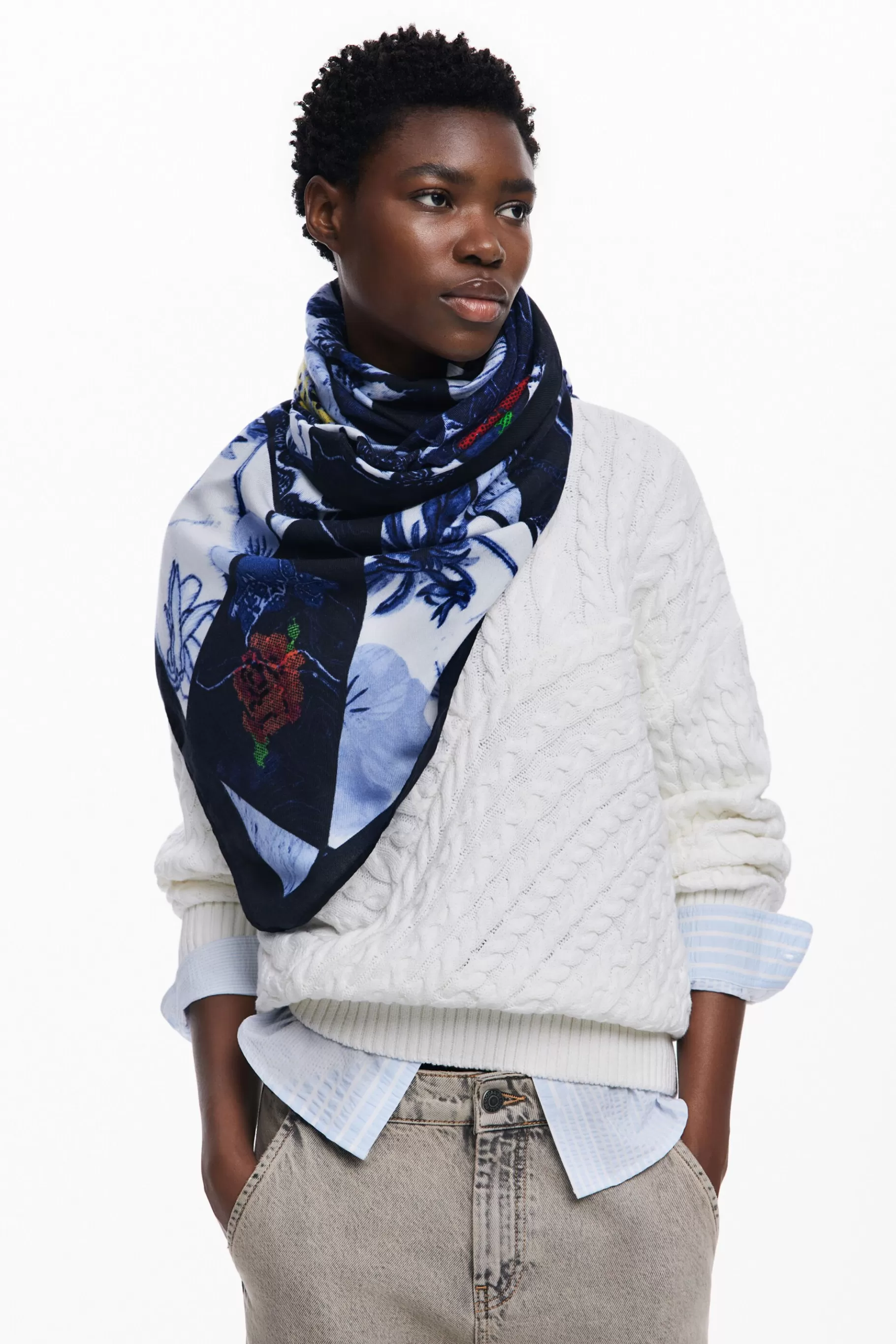 Desigual Foulard denim flores*Mujer Bufandas Y Pañuelos
