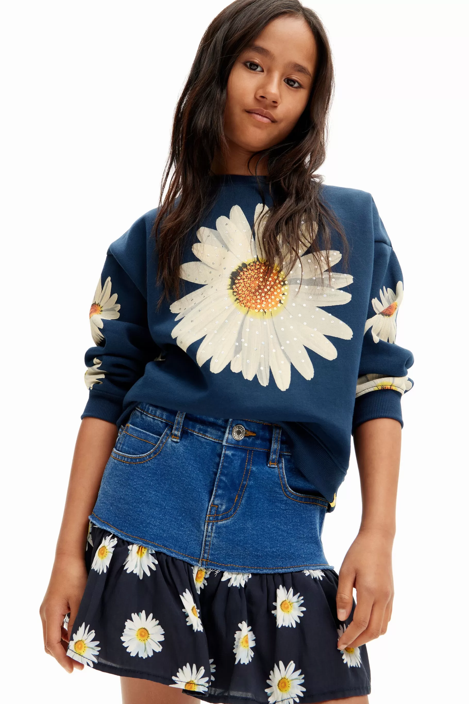Desigual Minifalda vaquera volante margaritas* Faldas Y Pantalones