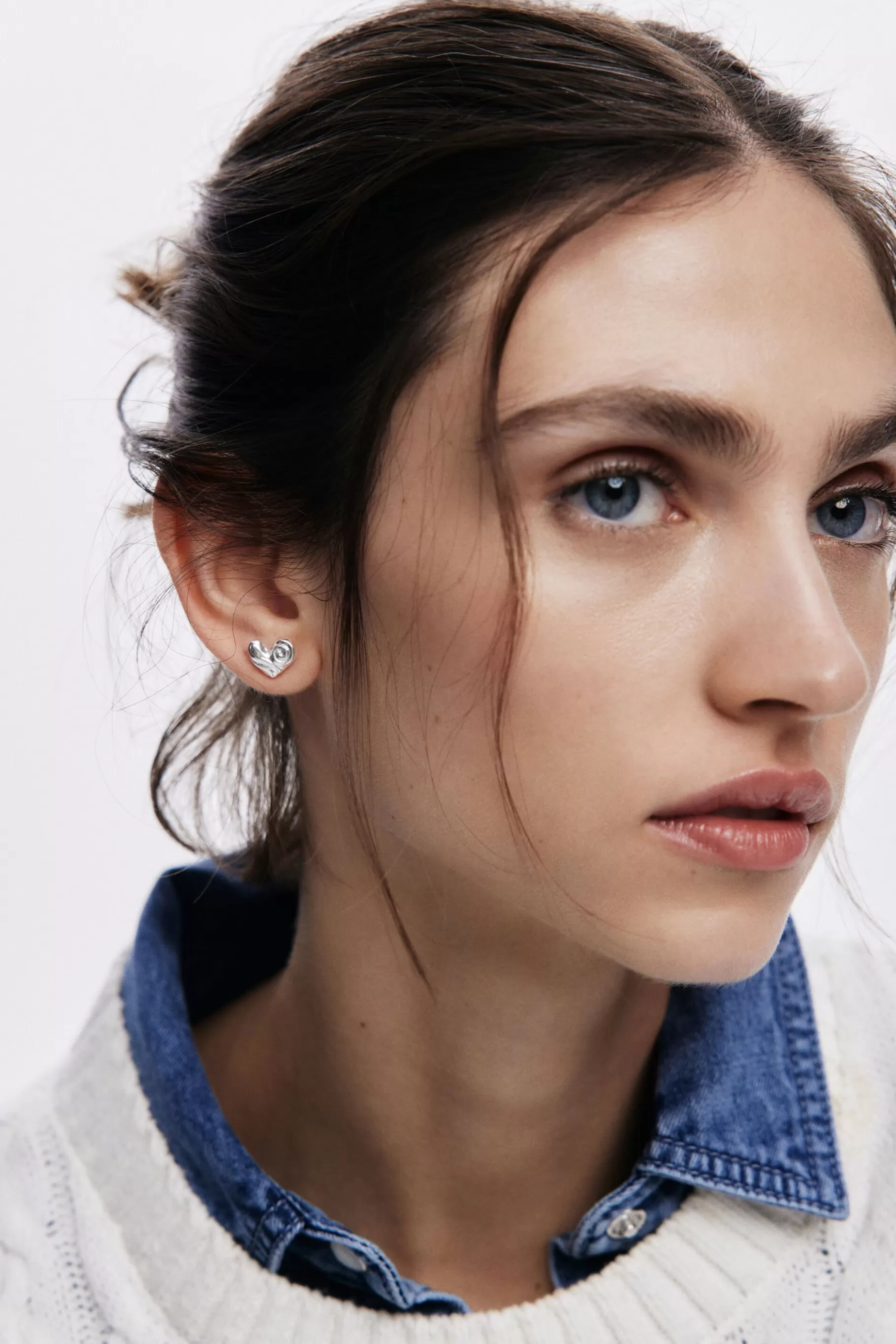 Desigual Pendientes botón corazón baño plata Zalio*Mujer Joyería