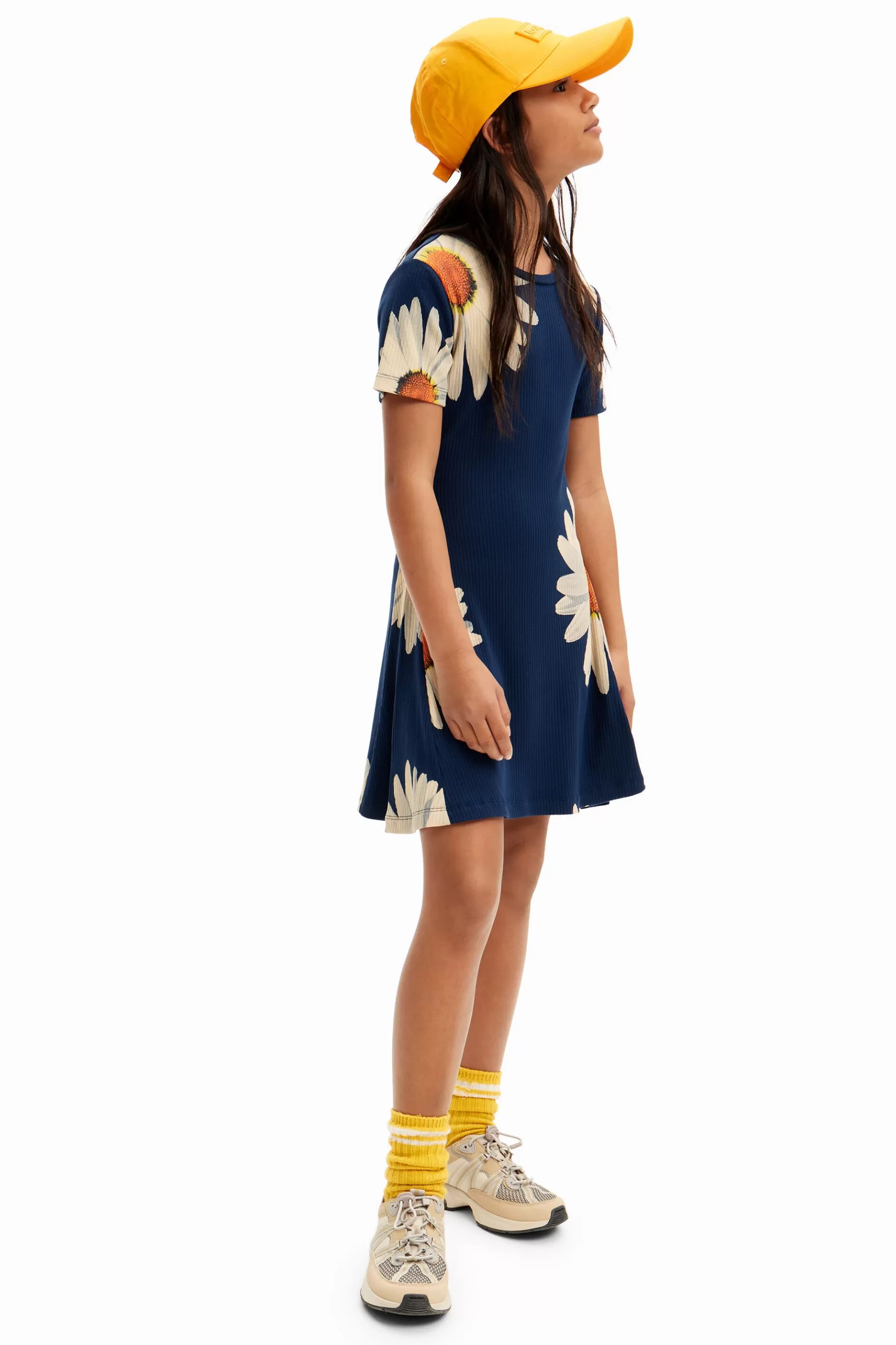 Desigual Vestido corto canalé margaritas* Vestidos