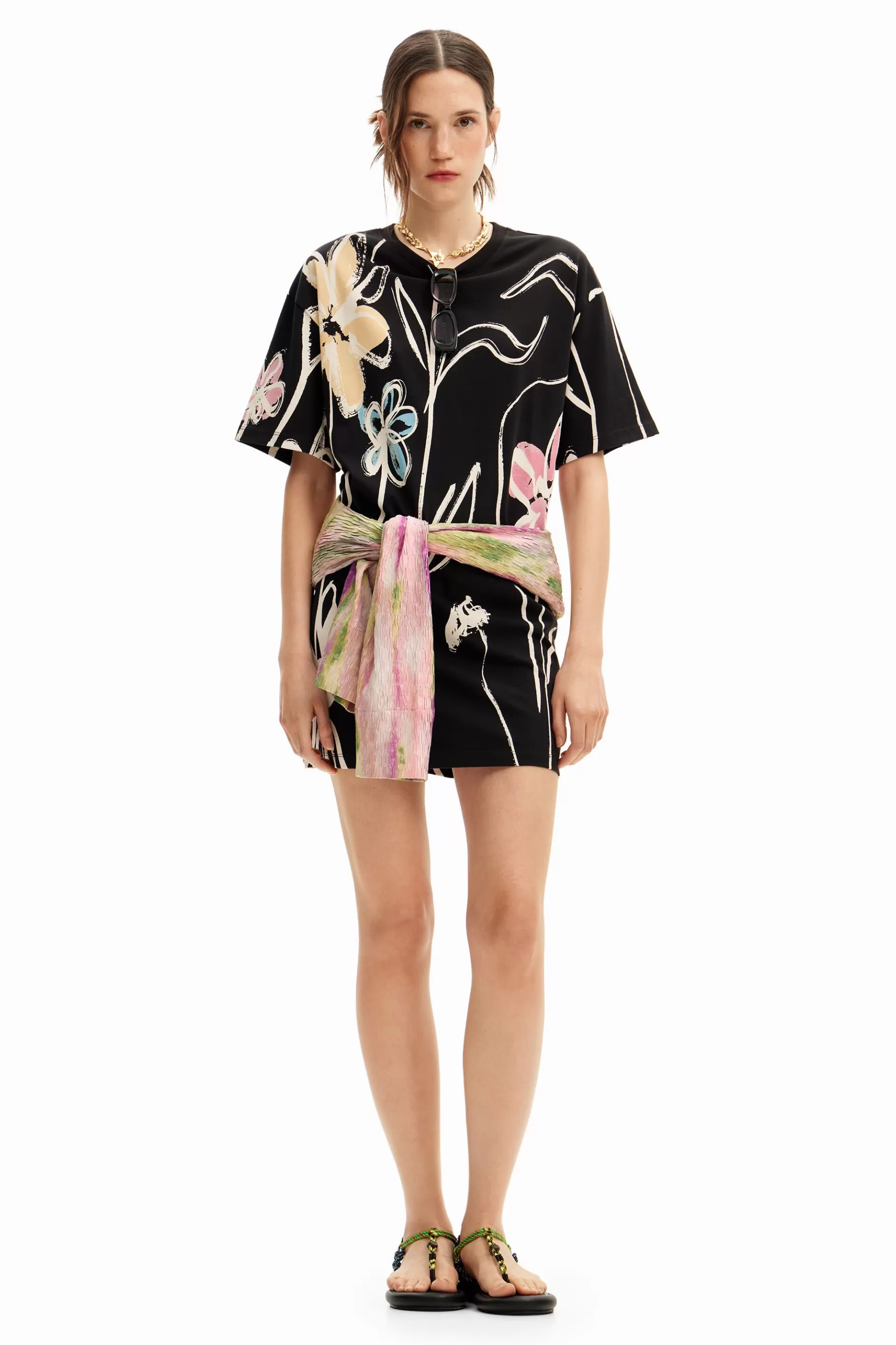 Desigual Vestido corto flores ilustradas*Mujer Vestidos Y Monos