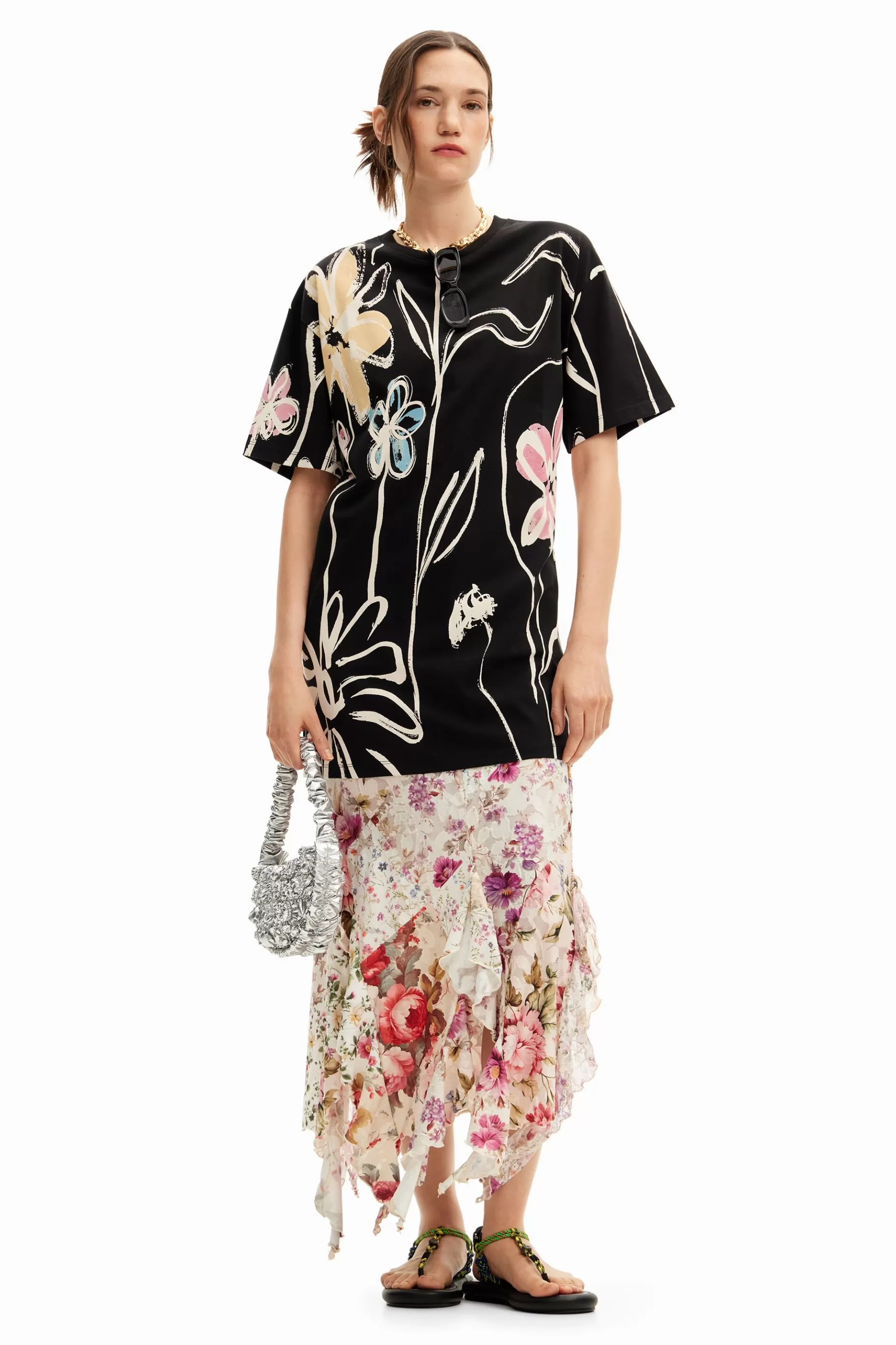 Desigual Vestido corto flores ilustradas*Mujer Vestidos Y Monos