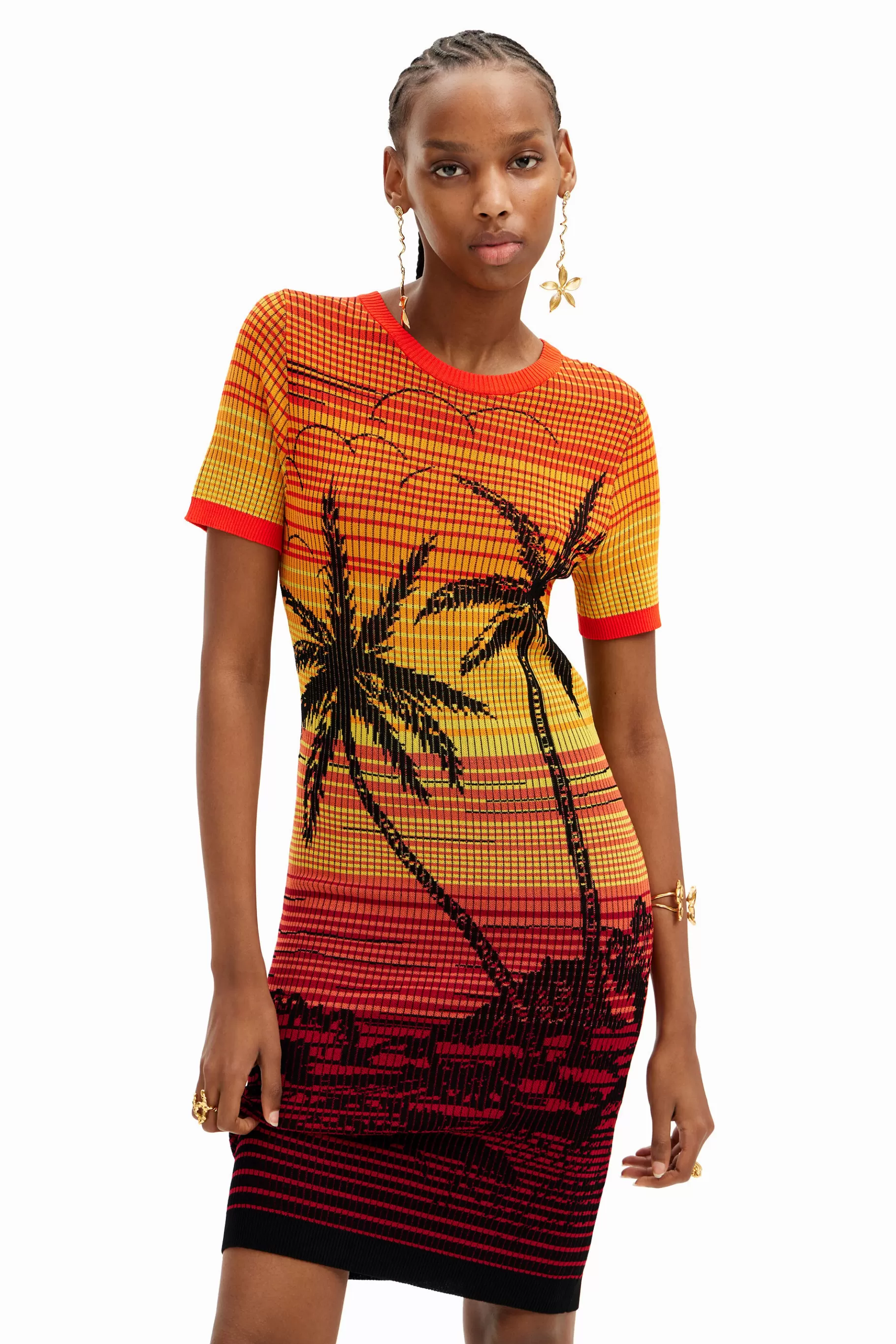 Desigual Vestido corto punto palmeras*Mujer Vestidos Y Monos