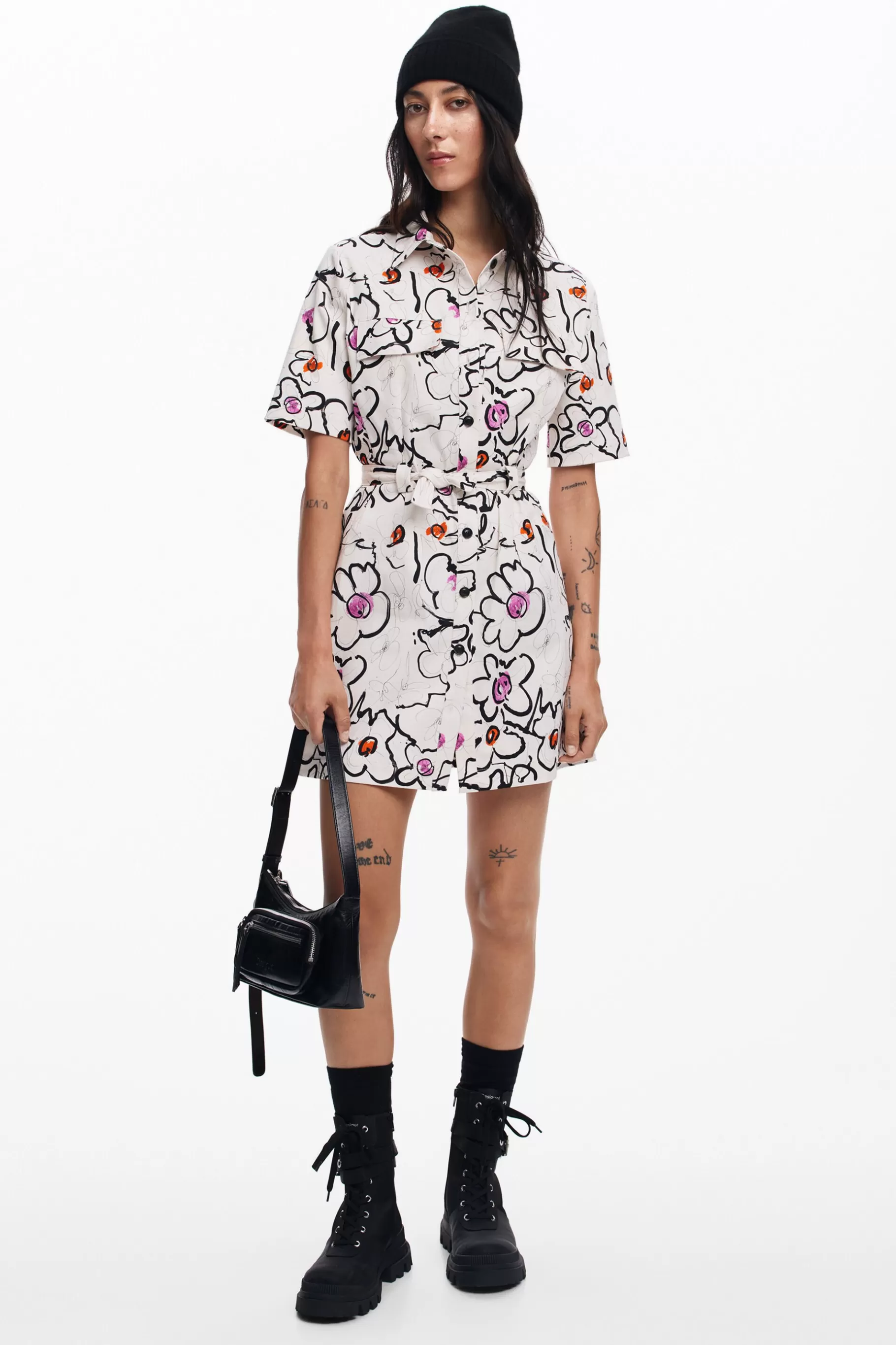 Desigual Vestido flores dibujadas*Mujer Vestidos Y Monos