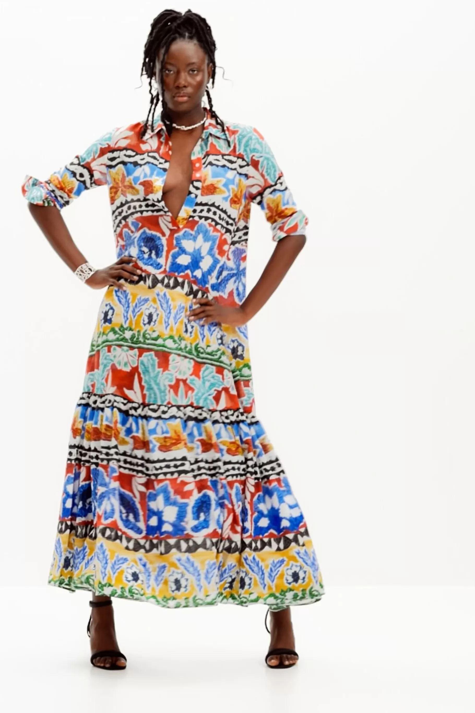 Desigual Vestido largo camisero étnico Stella Jean*Mujer Vestidos Y Monos