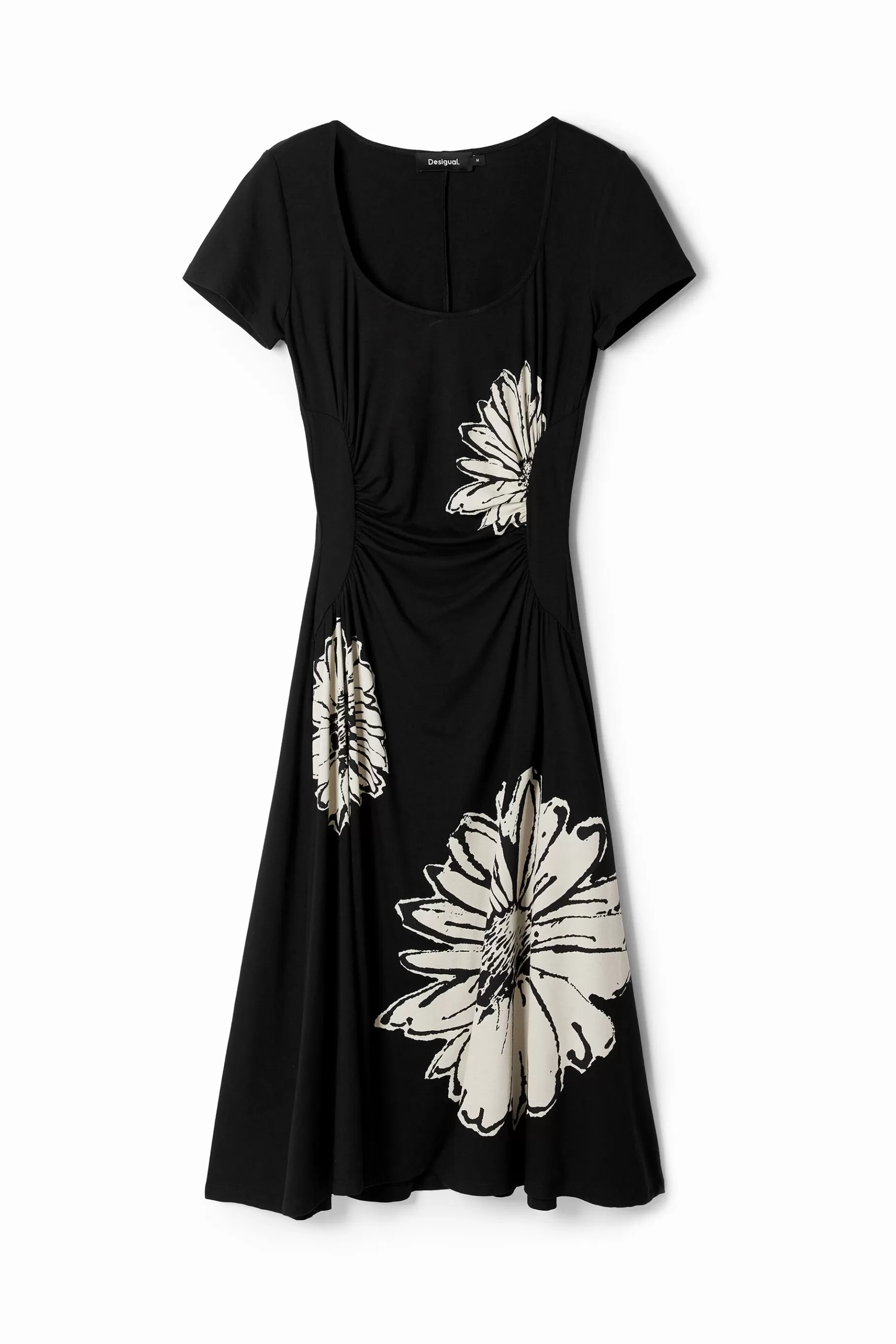 Desigual Vestido midi de manga corta con escote y margaritas*Mujer Vestidos Y Monos