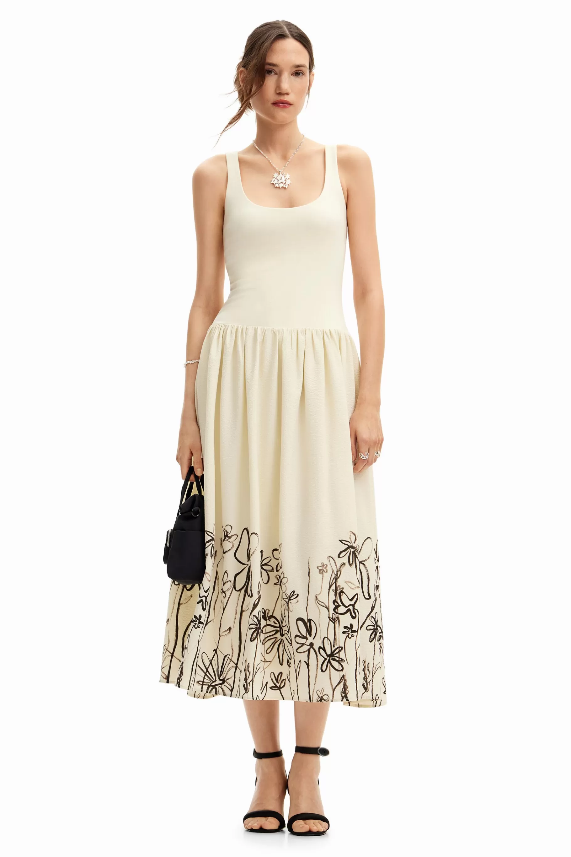 Desigual Vestido midi evasé flores*Mujer Vestidos Y Monos